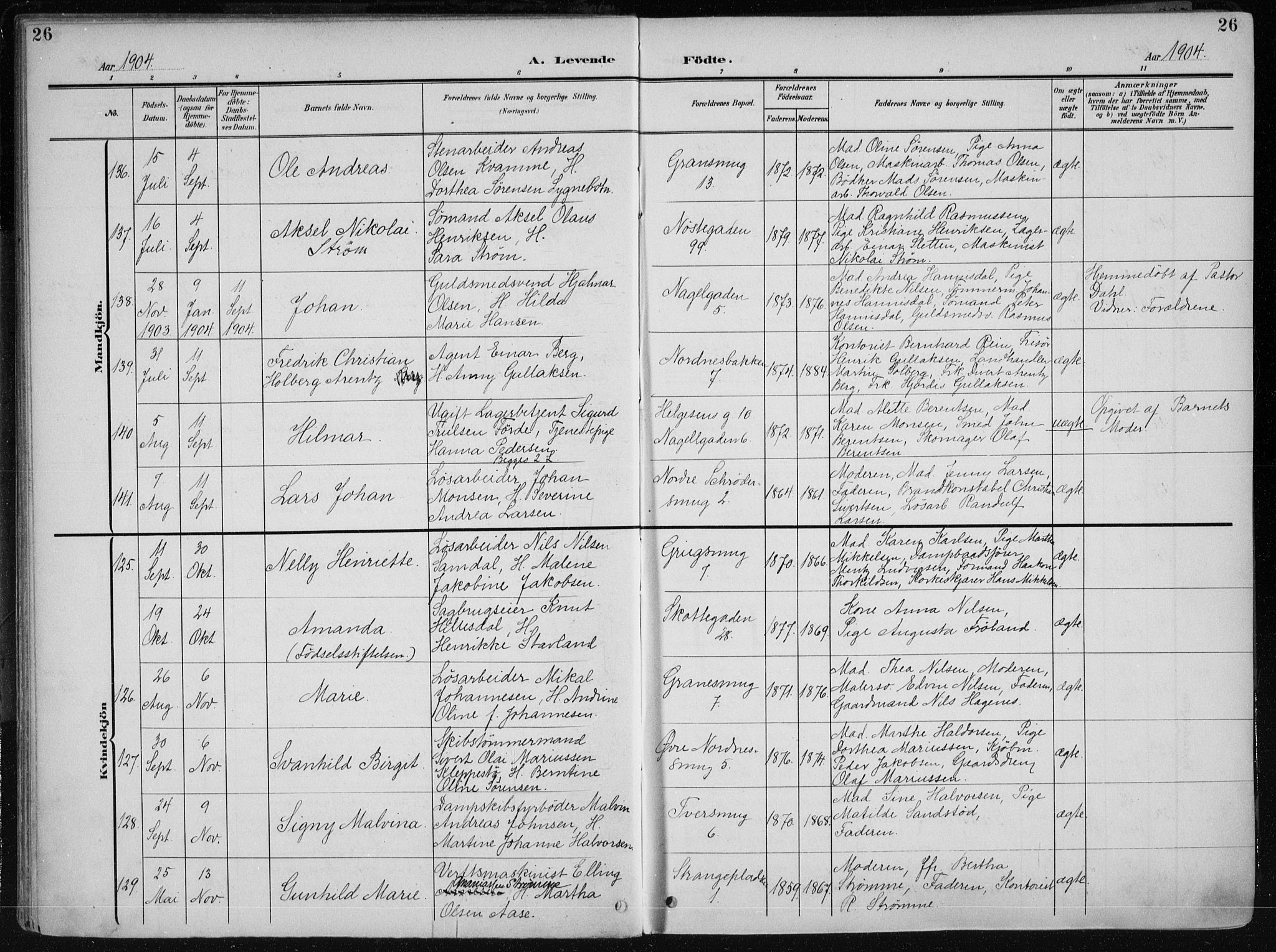 Nykirken Sokneprestembete, AV/SAB-A-77101/H/Haa/L0019: Parish register (official) no. B 7, 1904-1916, p. 26
