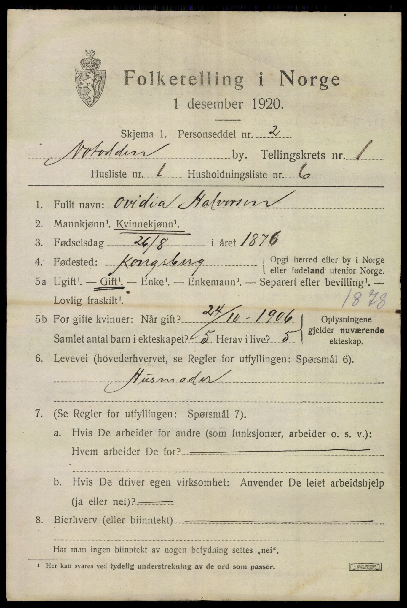 SAKO, 1920 census for Notodden, 1920, p. 4250