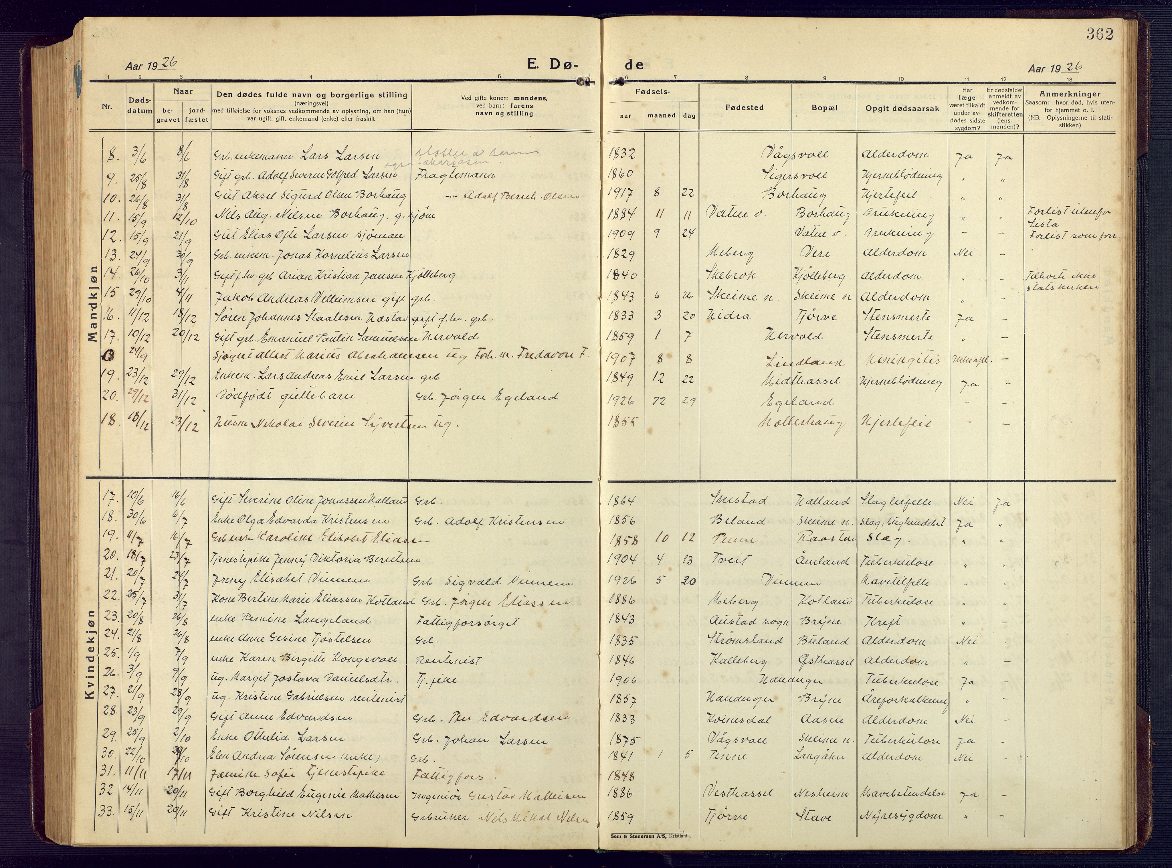 Lista sokneprestkontor, AV/SAK-1111-0027/F/Fb/L0006: Parish register (copy) no. B 6, 1924-1947, p. 362