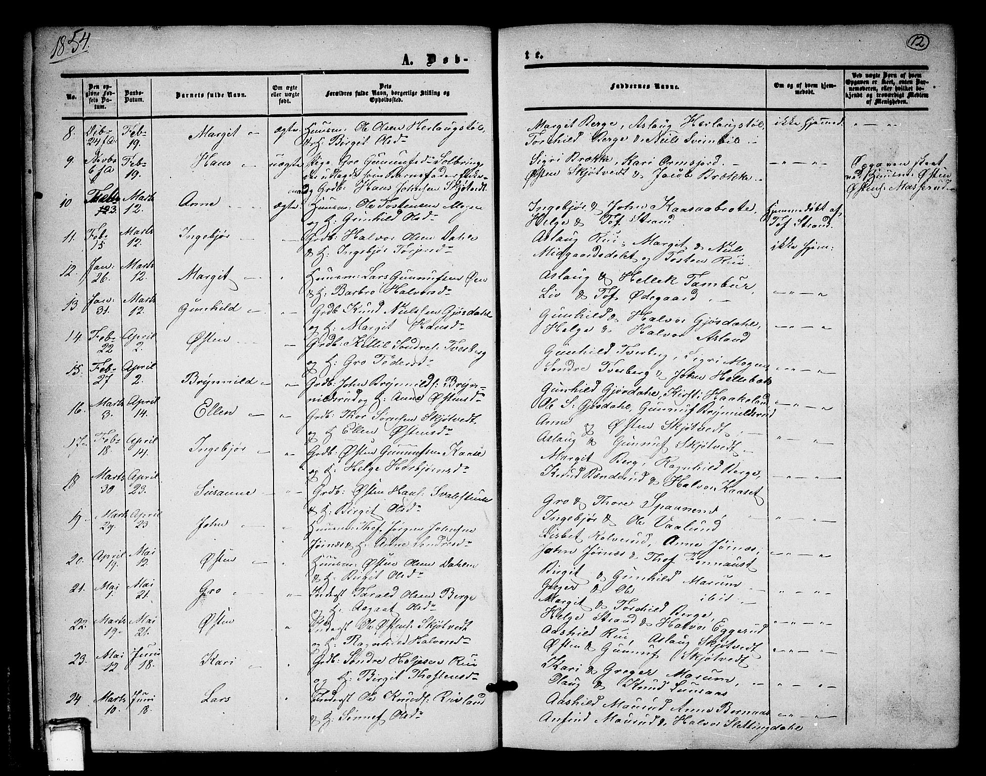 Tinn kirkebøker, SAKO/A-308/G/Ga/L0002: Parish register (copy) no. I 2, 1851-1883, p. 12
