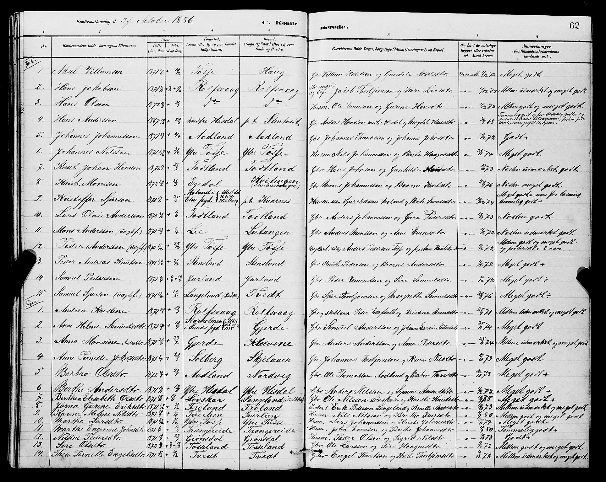 Samnanger Sokneprestembete, SAB/A-77501/H/Hab: Parish register (copy) no. A 2, 1879-1897, p. 62