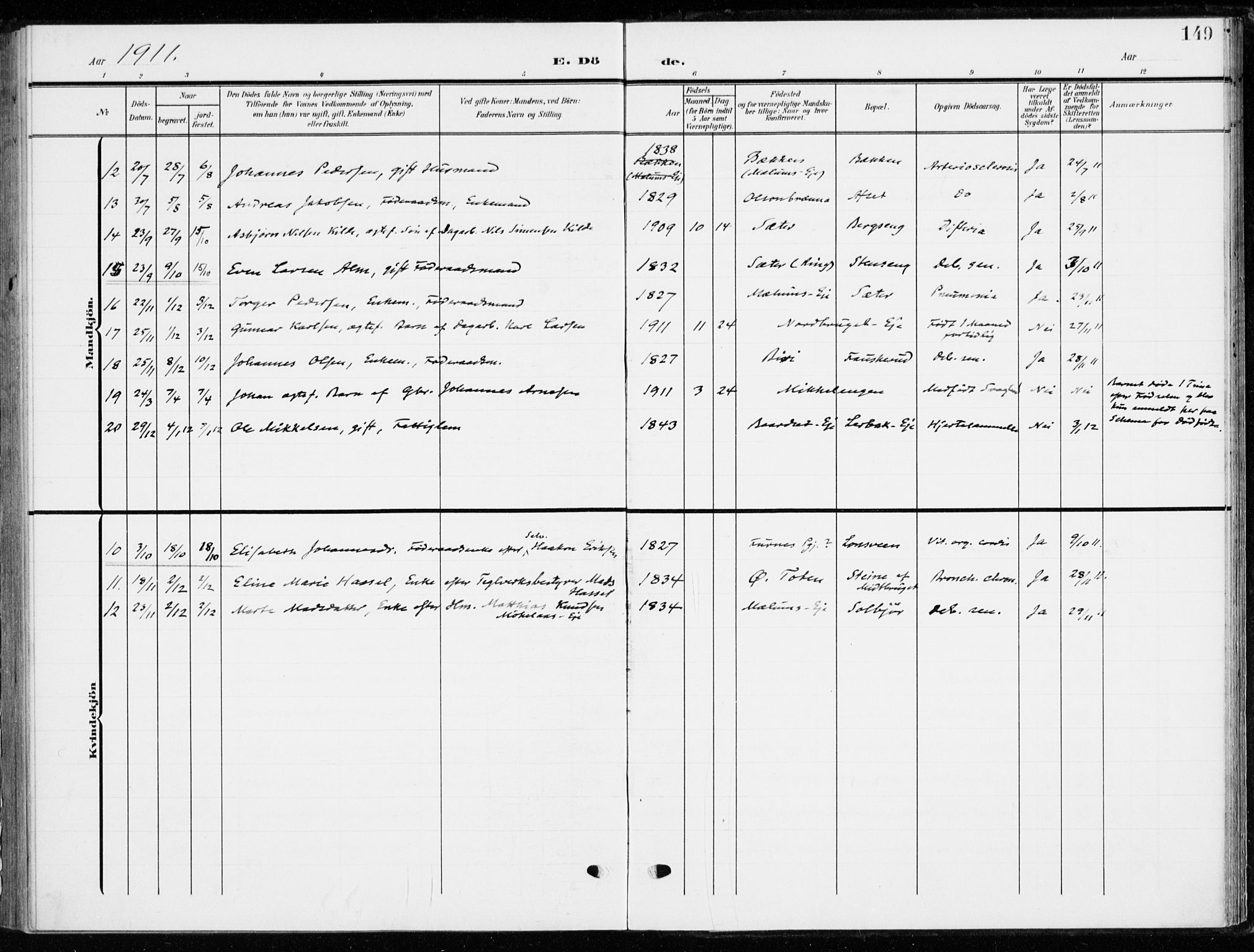 Ringsaker prestekontor, SAH/PREST-014/K/Ka/L0021: Parish register (official) no. 21, 1905-1920, p. 149