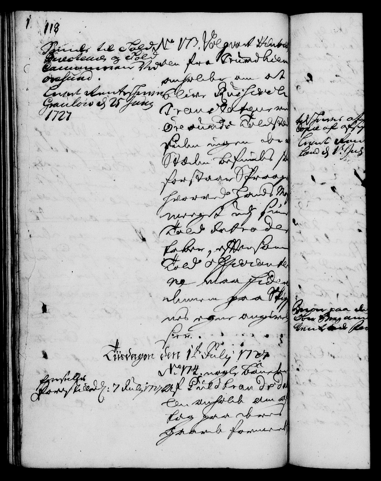 Rentekammeret, Kammerkanselliet, RA/EA-3111/G/Gh/Gha/L0009: Norsk ekstraktmemorialprotokoll (merket RK 53.54), 1726-1728, p. 118