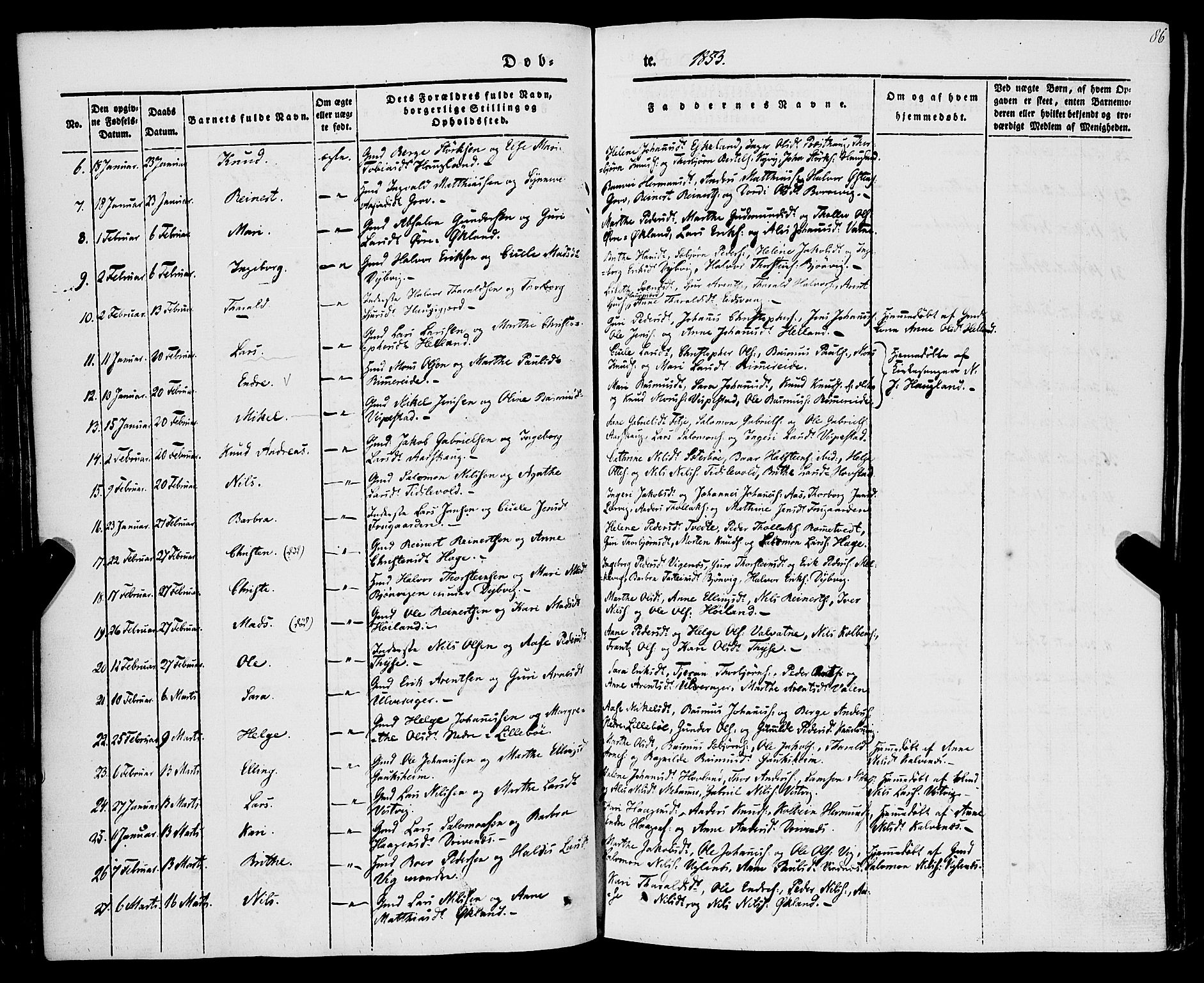 Stord sokneprestembete, SAB/A-78201/H/Haa: Parish register (official) no. A 7, 1841-1861, p. 86
