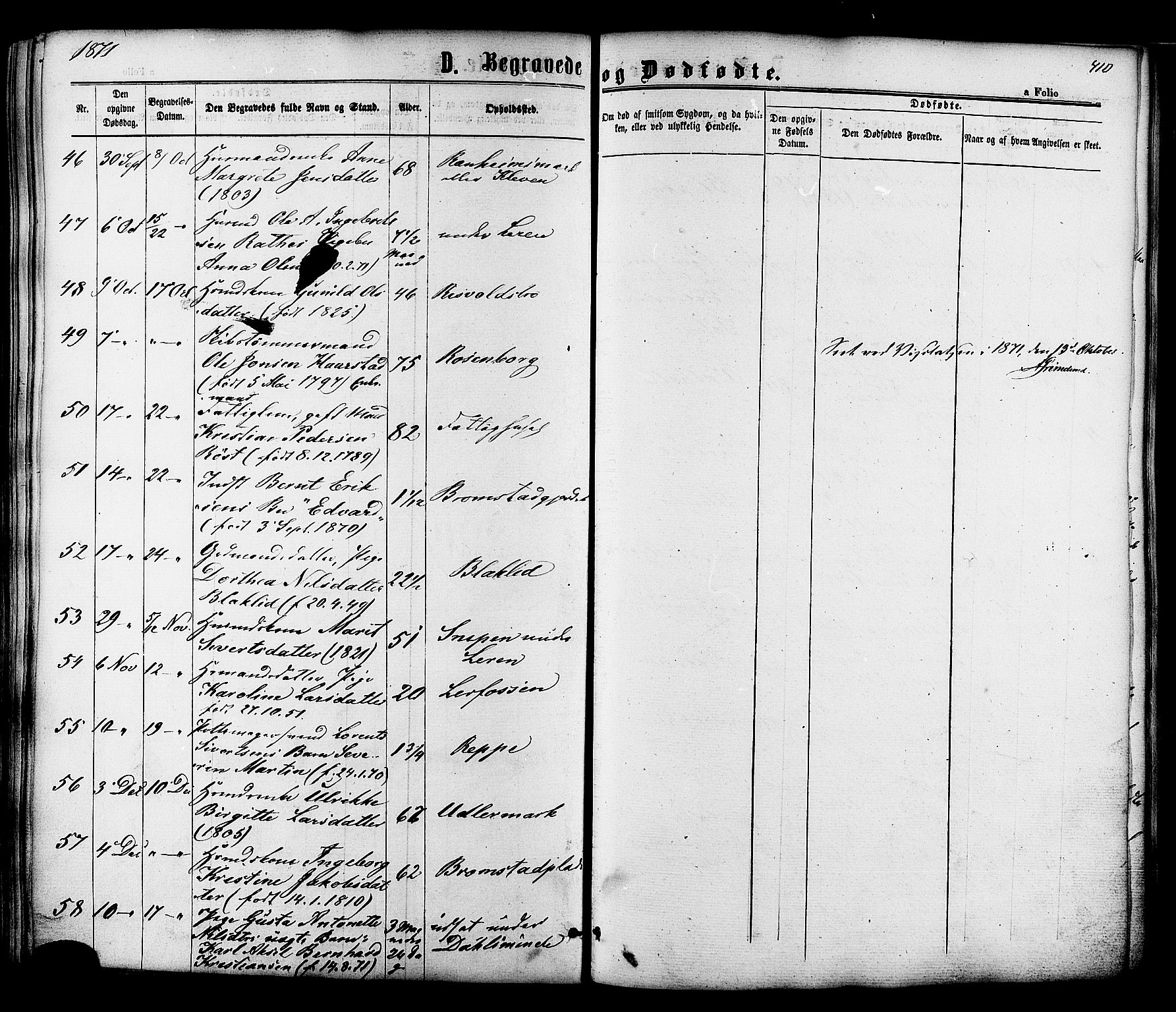 Ministerialprotokoller, klokkerbøker og fødselsregistre - Sør-Trøndelag, SAT/A-1456/606/L0293: Parish register (official) no. 606A08, 1866-1877, p. 410