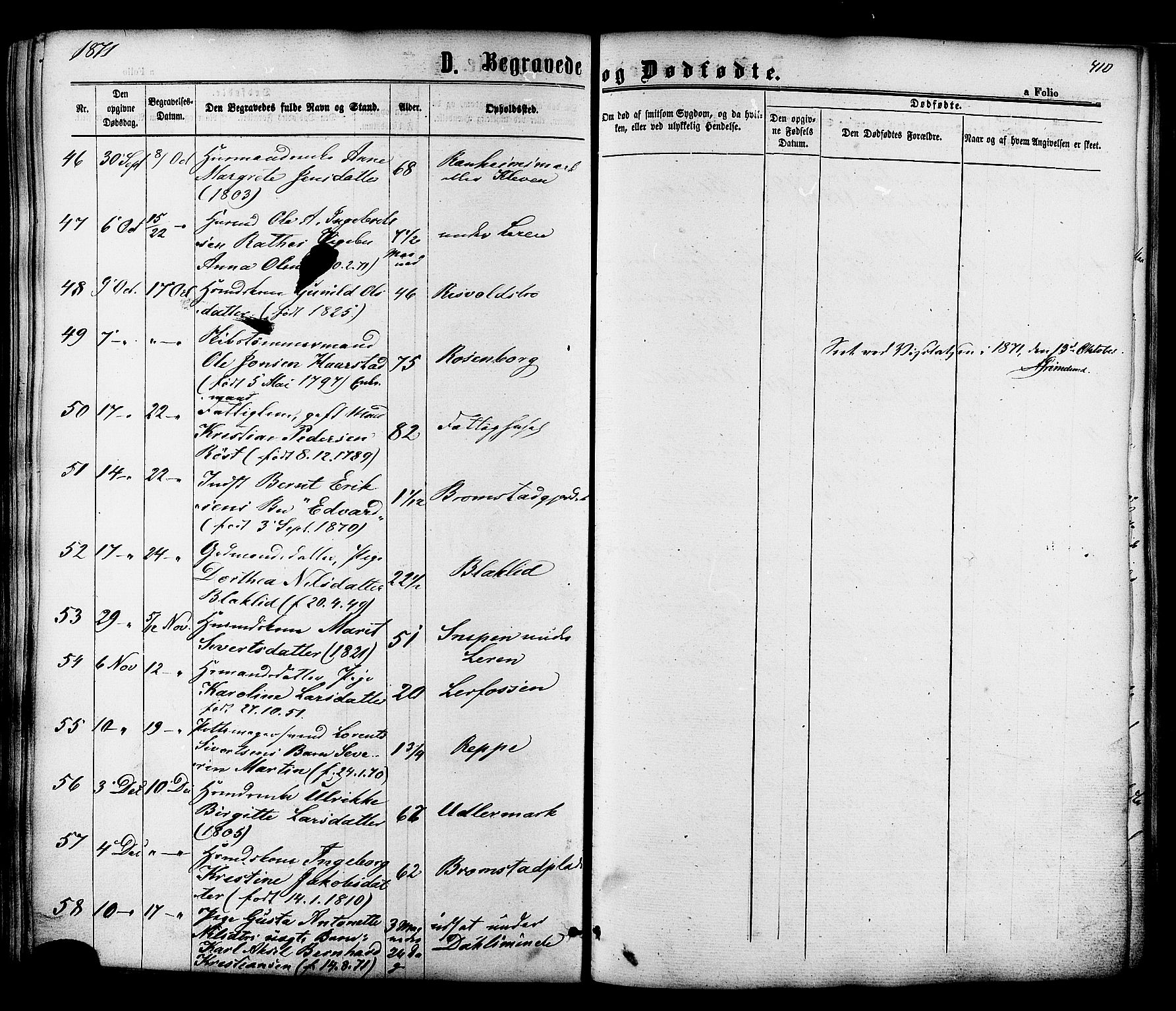 Ministerialprotokoller, klokkerbøker og fødselsregistre - Sør-Trøndelag, AV/SAT-A-1456/606/L0293: Parish register (official) no. 606A08, 1866-1877, p. 410