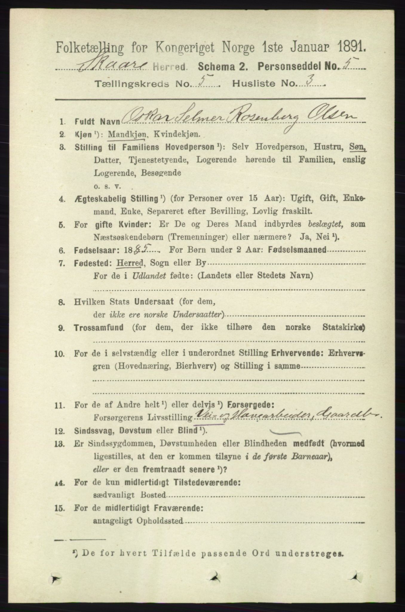 RA, 1891 census for 1153 Skåre, 1891, p. 2173