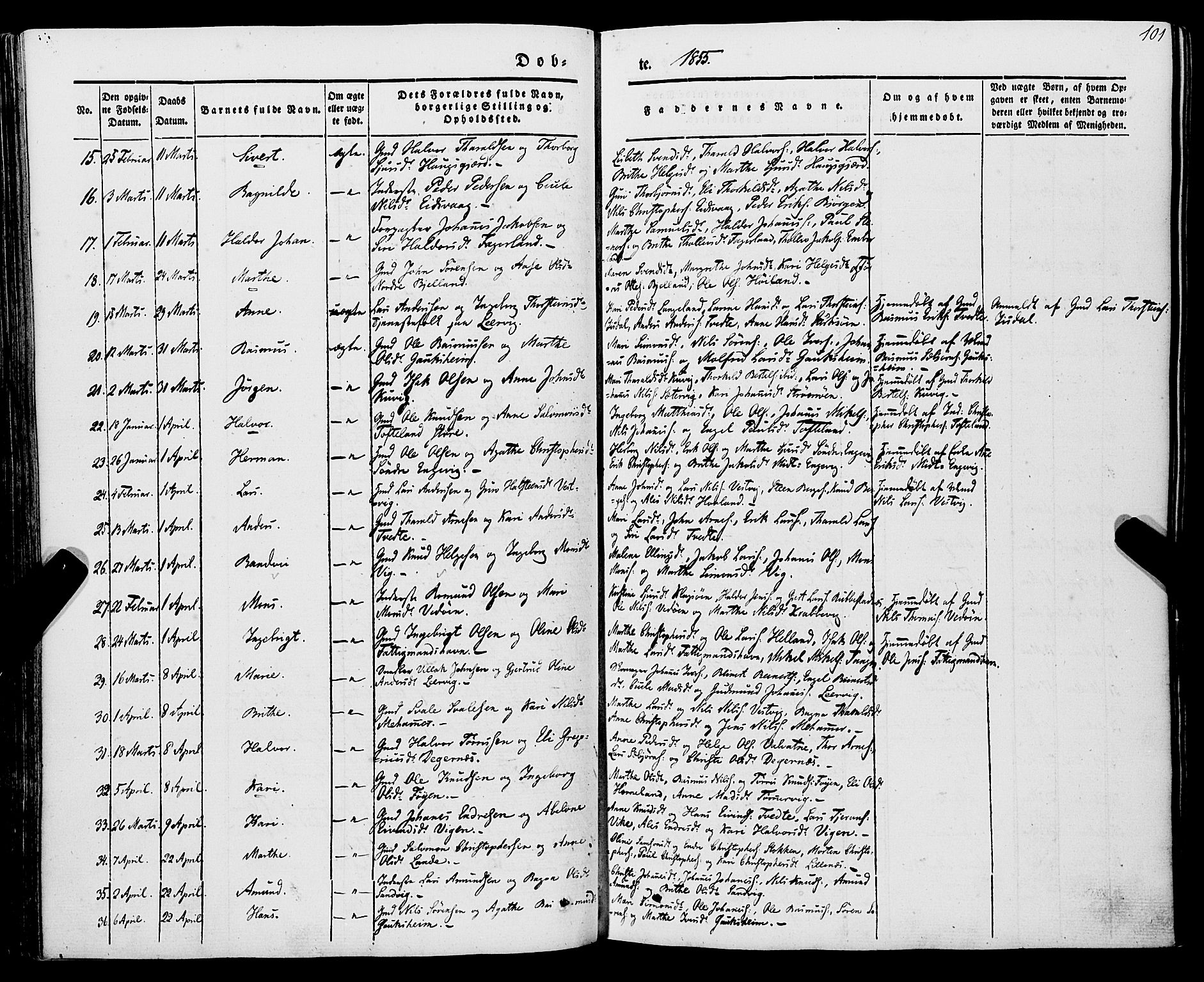 Stord sokneprestembete, SAB/A-78201/H/Haa: Parish register (official) no. A 7, 1841-1861, p. 101