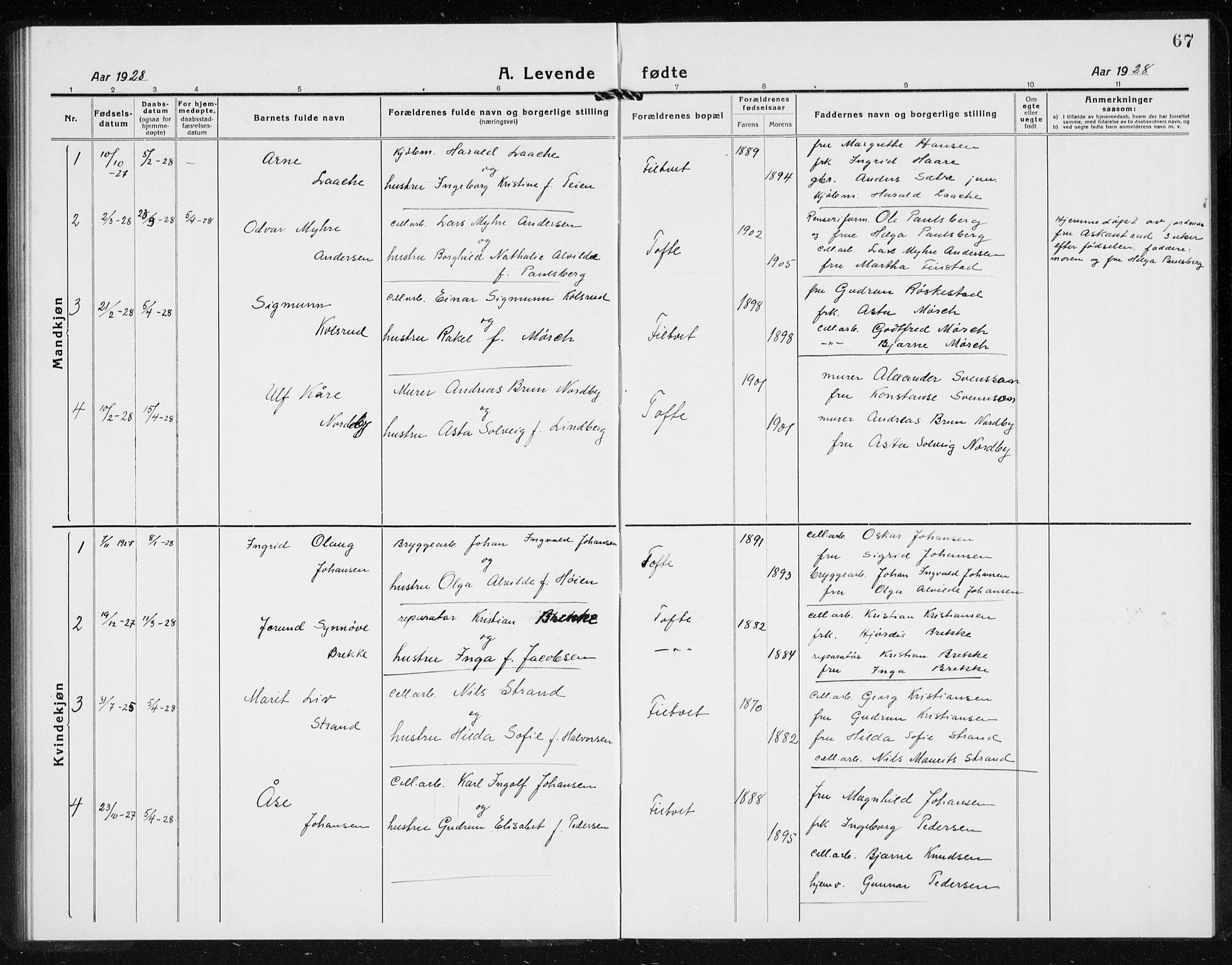 Hurum kirkebøker, AV/SAKO-A-229/G/Gb/L0001: Parish register (copy) no. II 1, 1917-1934, p. 67