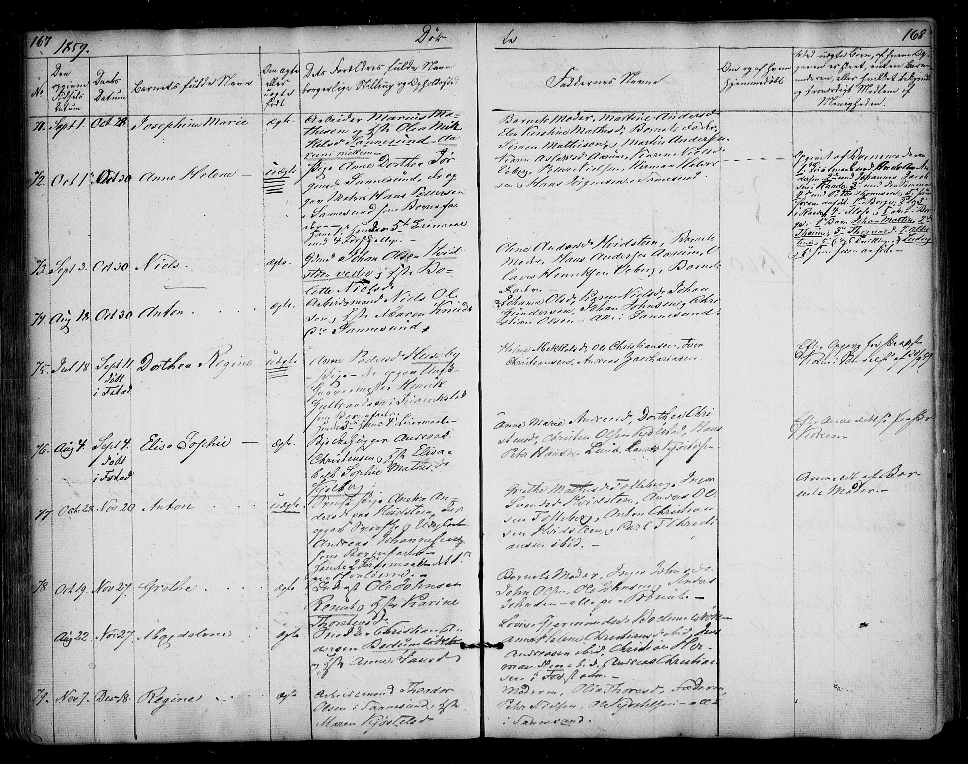 Borge prestekontor Kirkebøker, AV/SAO-A-10903/F/Fa/L0005: Parish register (official) no. I 5, 1848-1860, p. 167-168