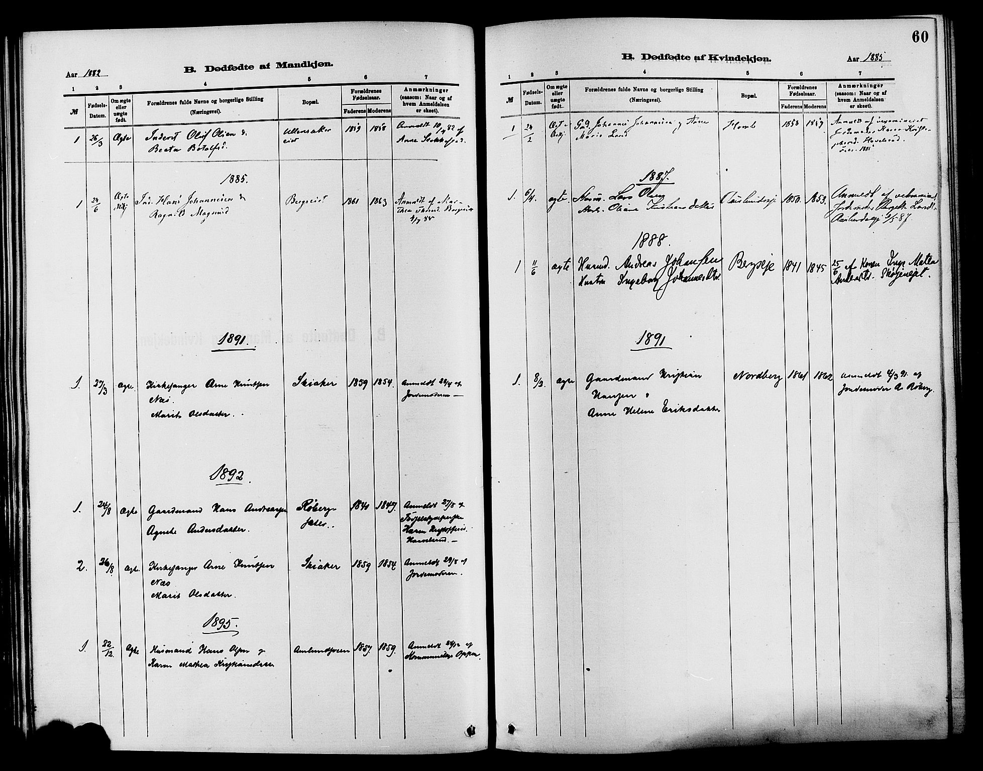 Nordre Land prestekontor, SAH/PREST-124/H/Ha/Haa/L0003: Parish register (official) no. 3, 1882-1896, p. 60