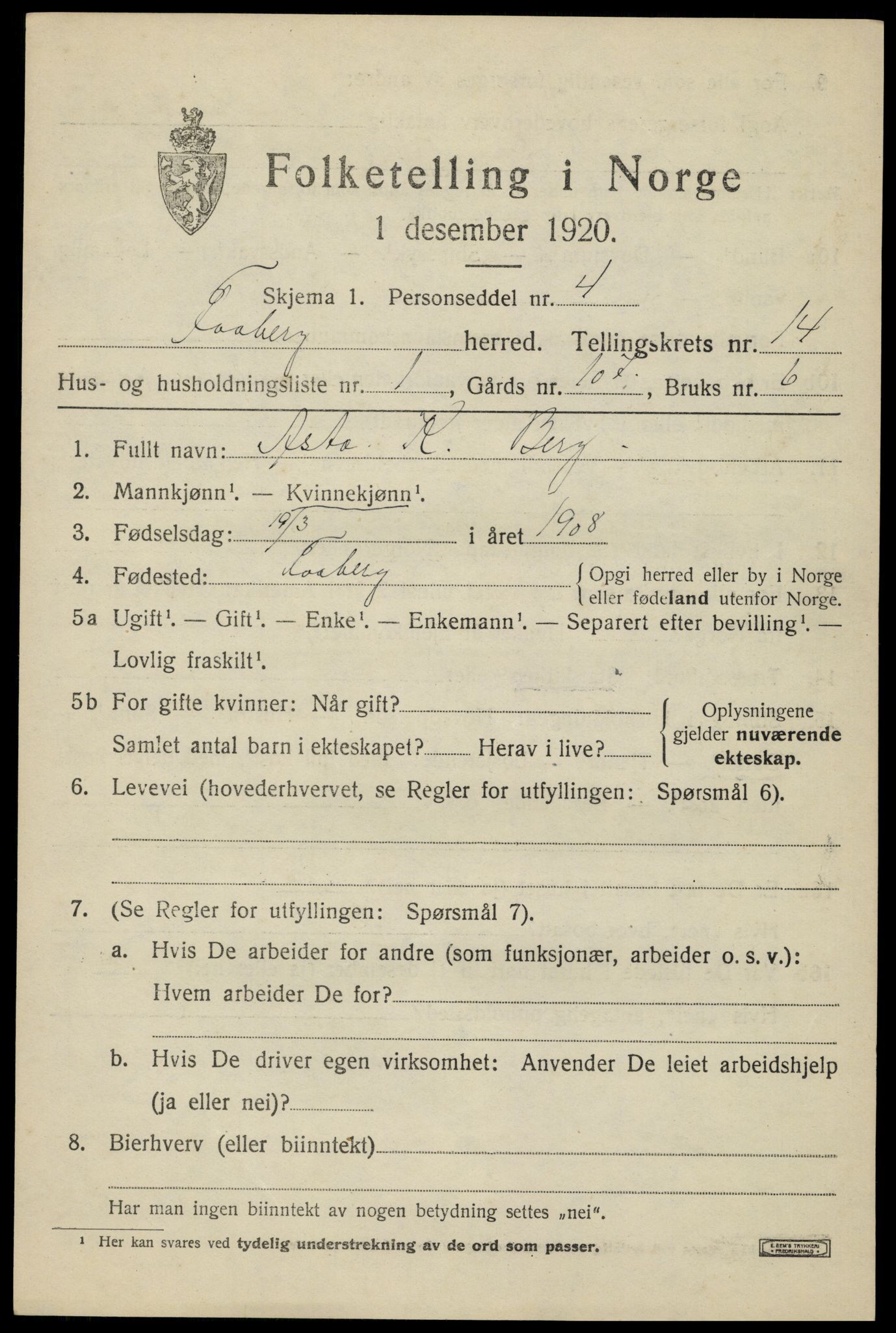 SAH, 1920 census for Fåberg, 1920, p. 14798