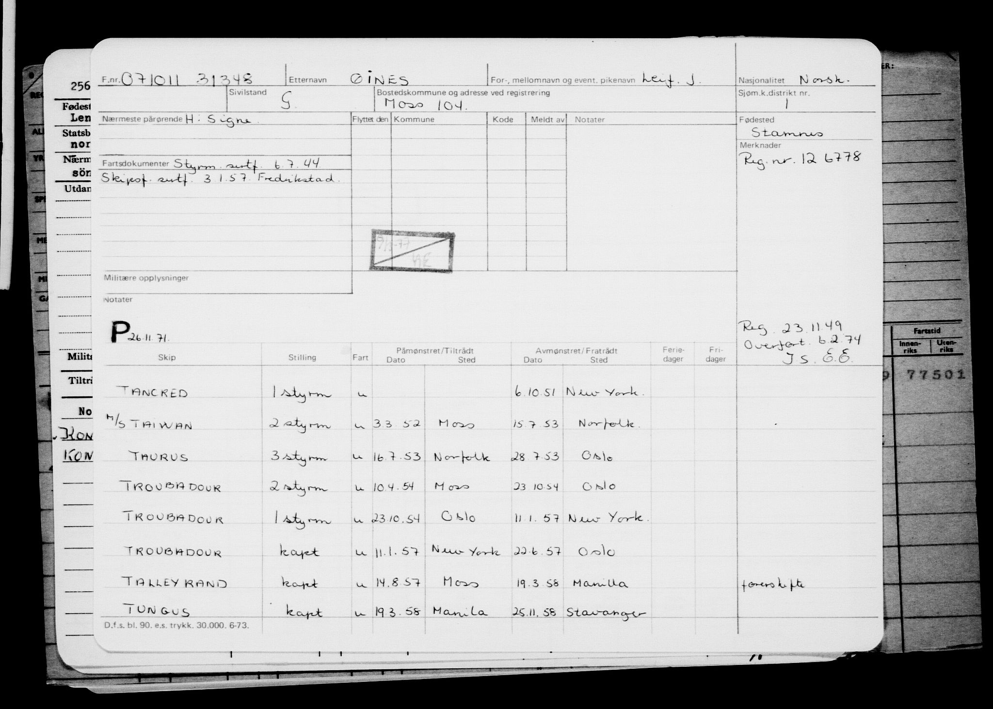 Direktoratet for sjømenn, AV/RA-S-3545/G/Gb/L0100: Hovedkort, 1911, p. 150