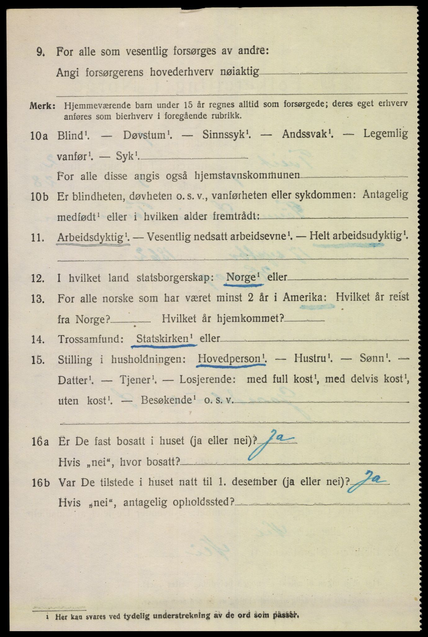 SAK, 1920 census for Tveit, 1920, p. 1227