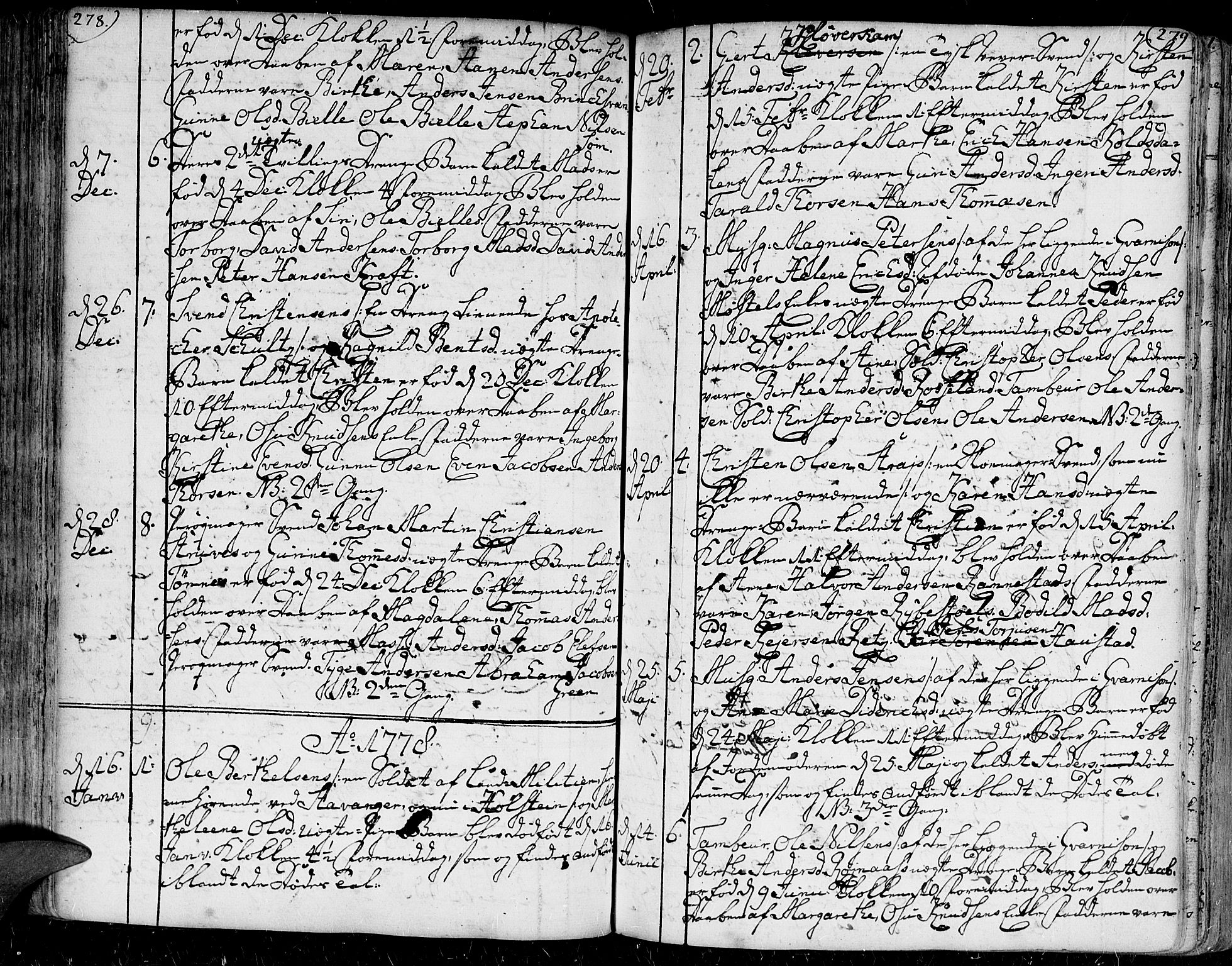 Kristiansand domprosti, SAK/1112-0006/F/Fa/L0001: Parish register (official) no. A 1, 1734-1793, p. 278-279