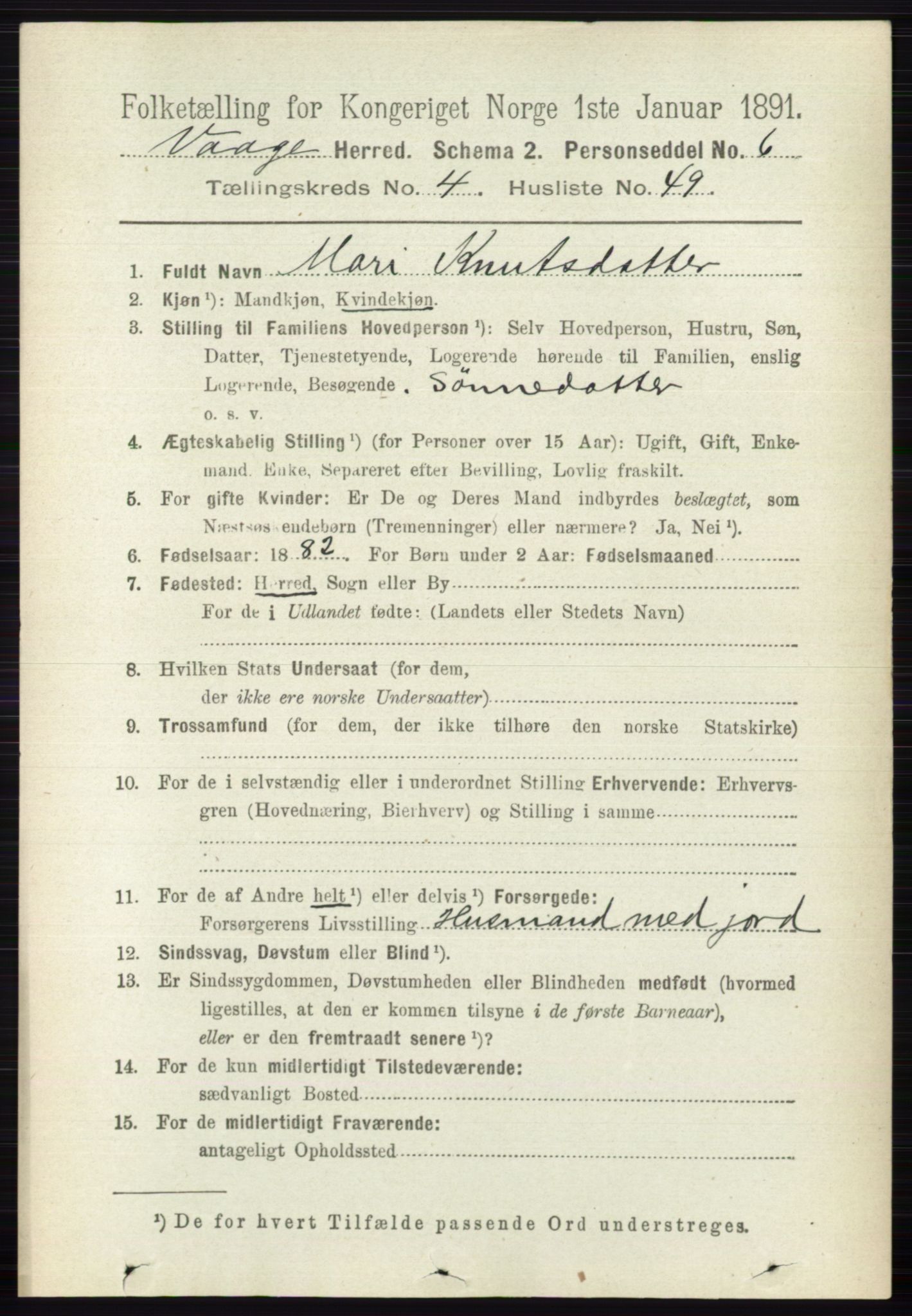 RA, 1891 census for 0515 Vågå, 1891, p. 3020