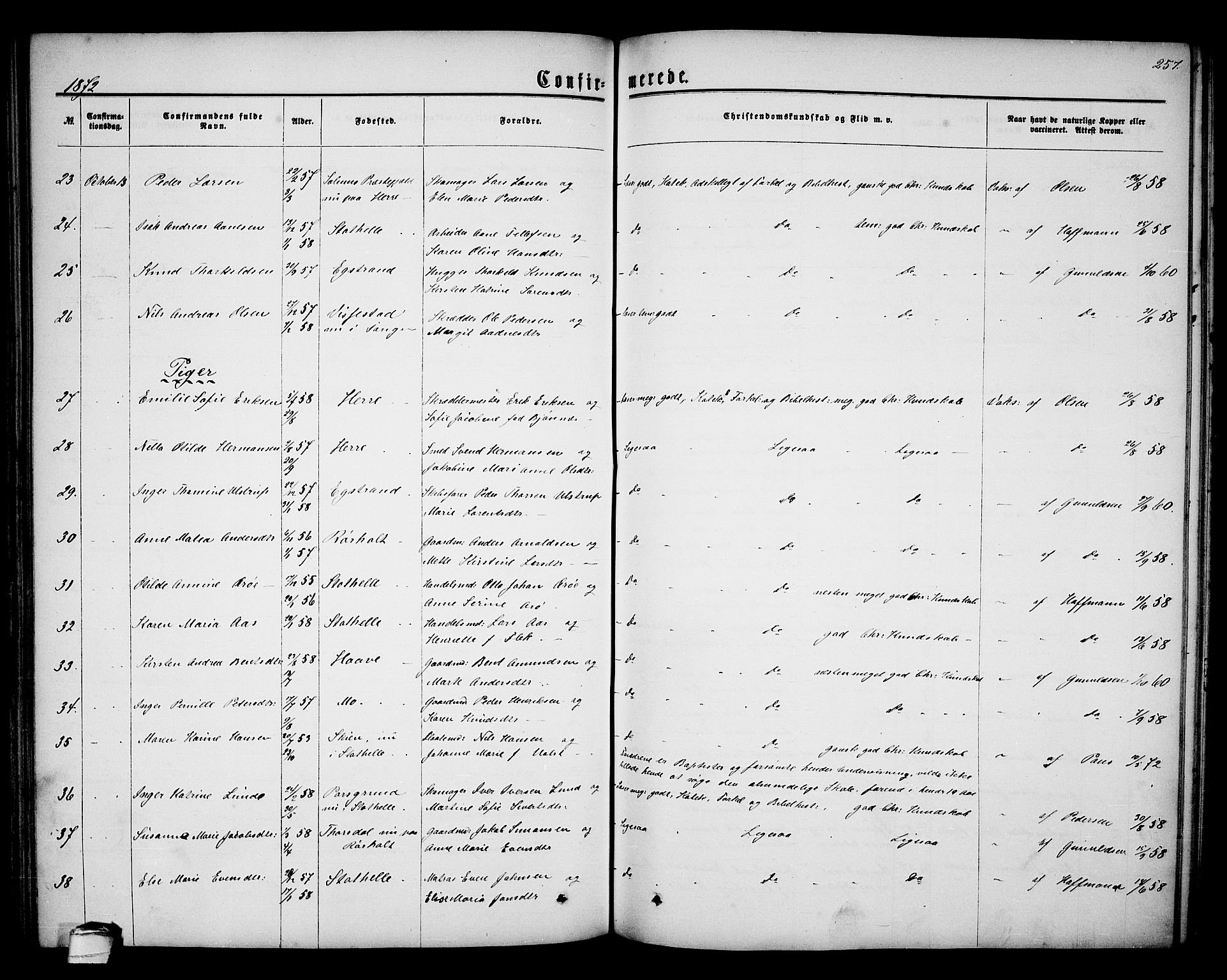 Bamble kirkebøker, AV/SAKO-A-253/G/Ga/L0006: Parish register (copy) no. I 6, 1860-1876, p. 257