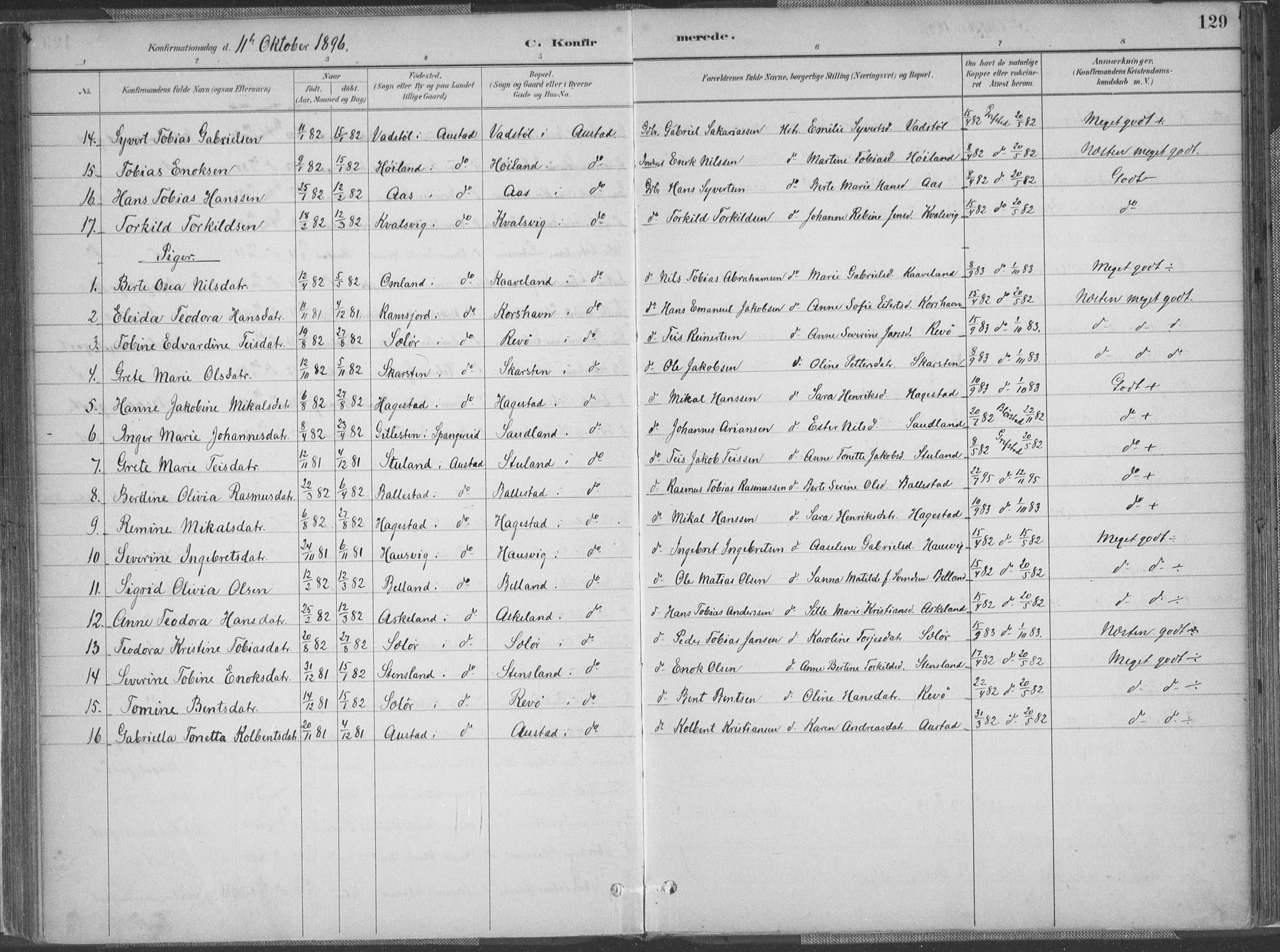 Lyngdal sokneprestkontor, AV/SAK-1111-0029/F/Fa/Faa/L0004: Parish register (official) no. A 4, 1883-1904, p. 129