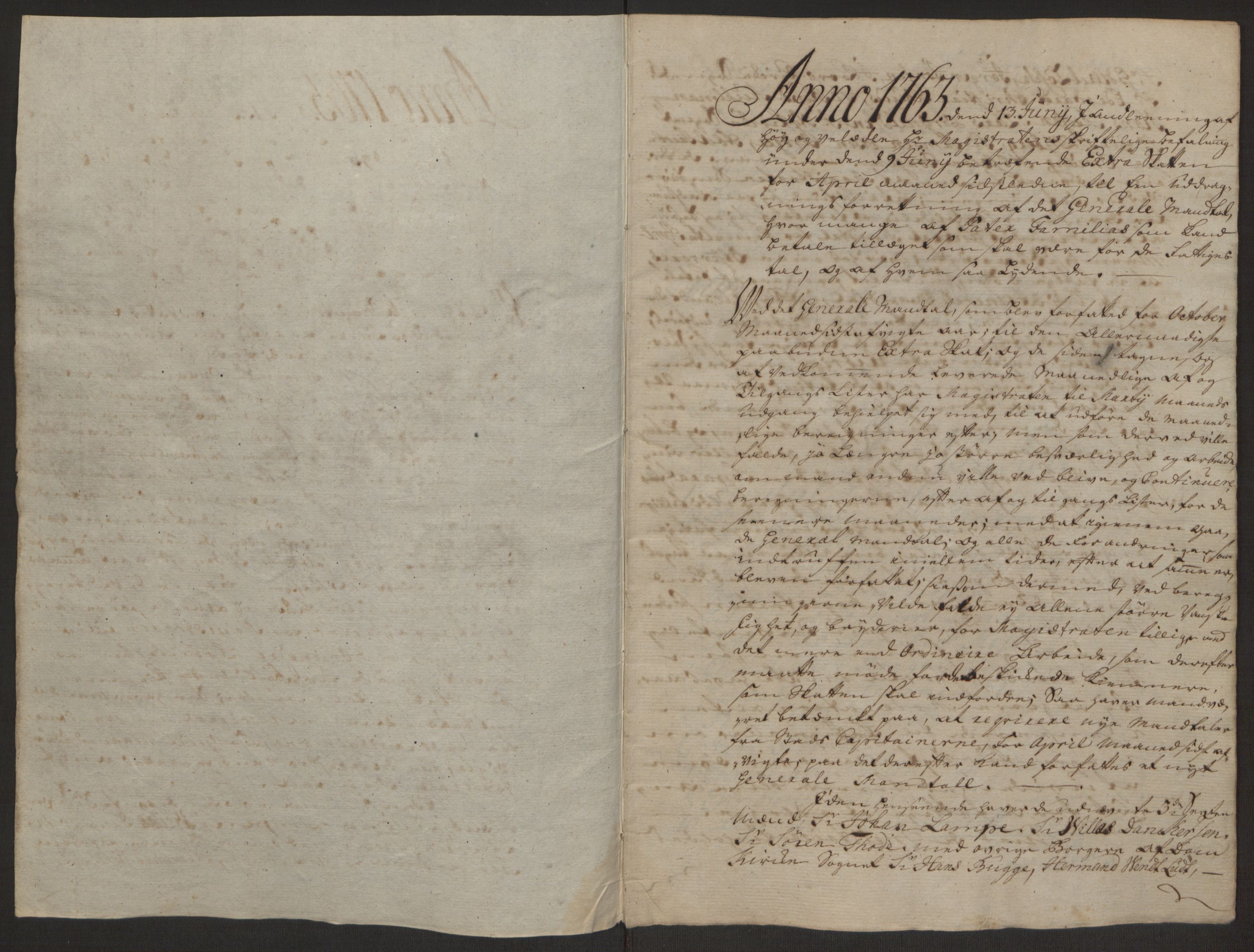 Rentekammeret inntil 1814, Reviderte regnskaper, Byregnskaper, RA/EA-4066/R/Rp/L0366/0001: [P20] Kontribusjonsregnskap / Ekstraskatt, 1763, p. 217