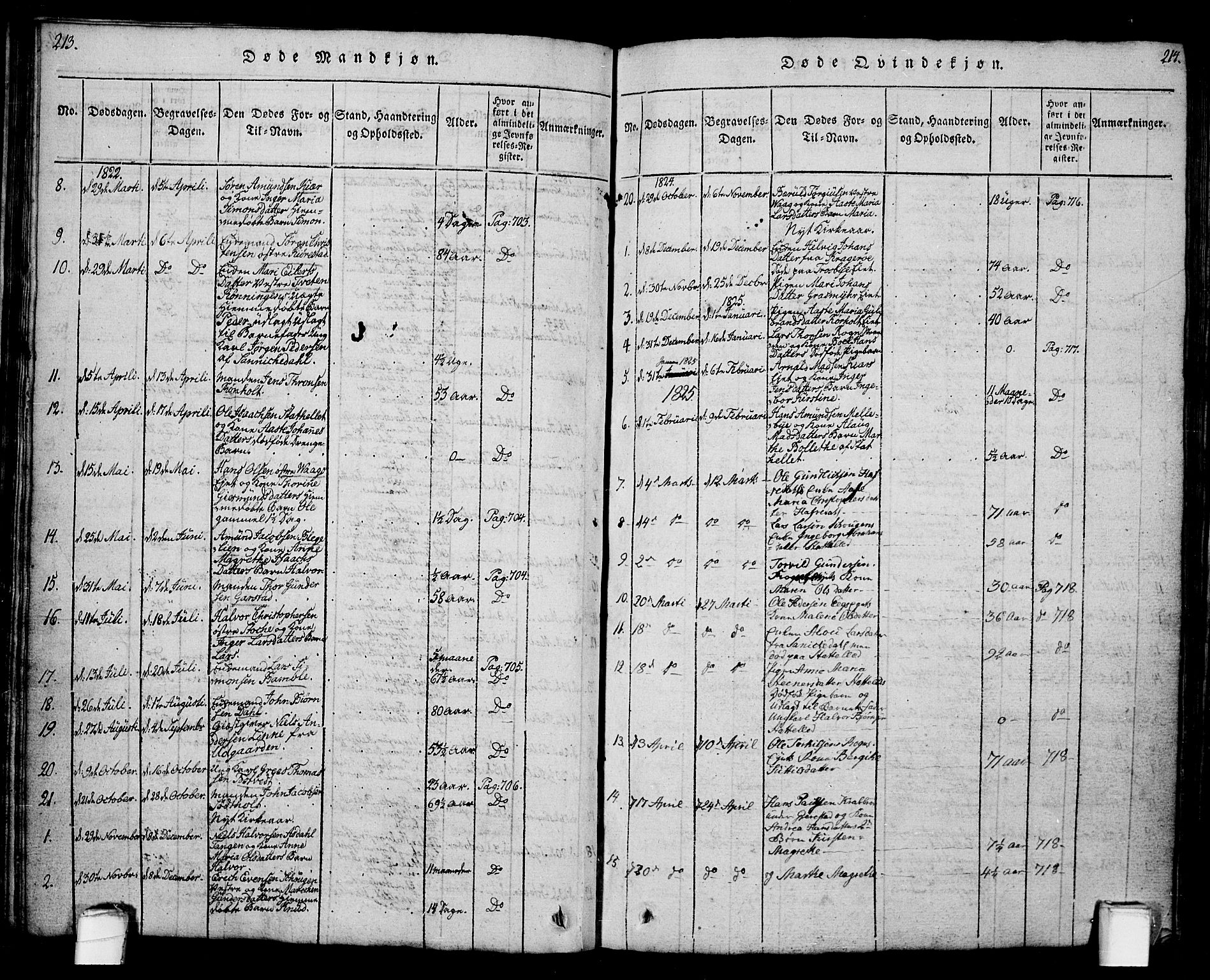 Bamble kirkebøker, AV/SAKO-A-253/G/Ga/L0005: Parish register (copy) no. I 5, 1814-1855, p. 213-214