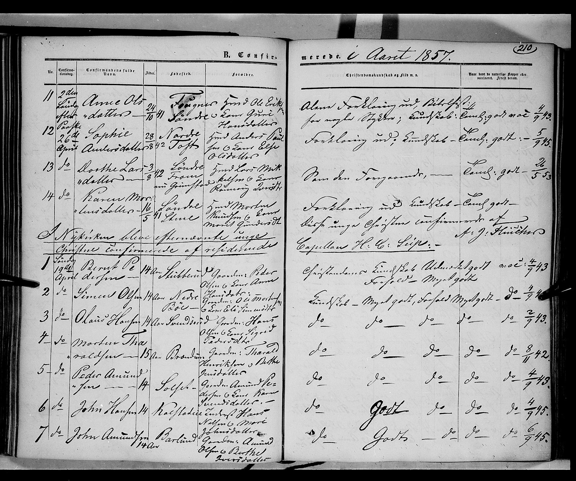 Gausdal prestekontor, SAH/PREST-090/H/Ha/Haa/L0008: Parish register (official) no. 8, 1850-1861, p. 210