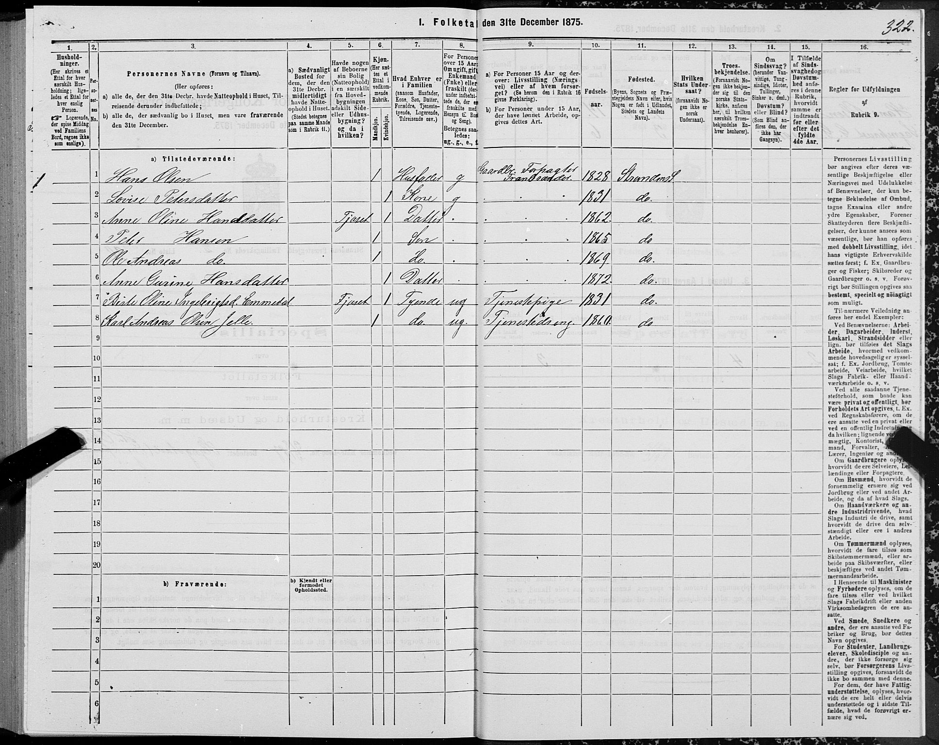 SAT, 1875 census for 1525P Stranda, 1875, p. 1322