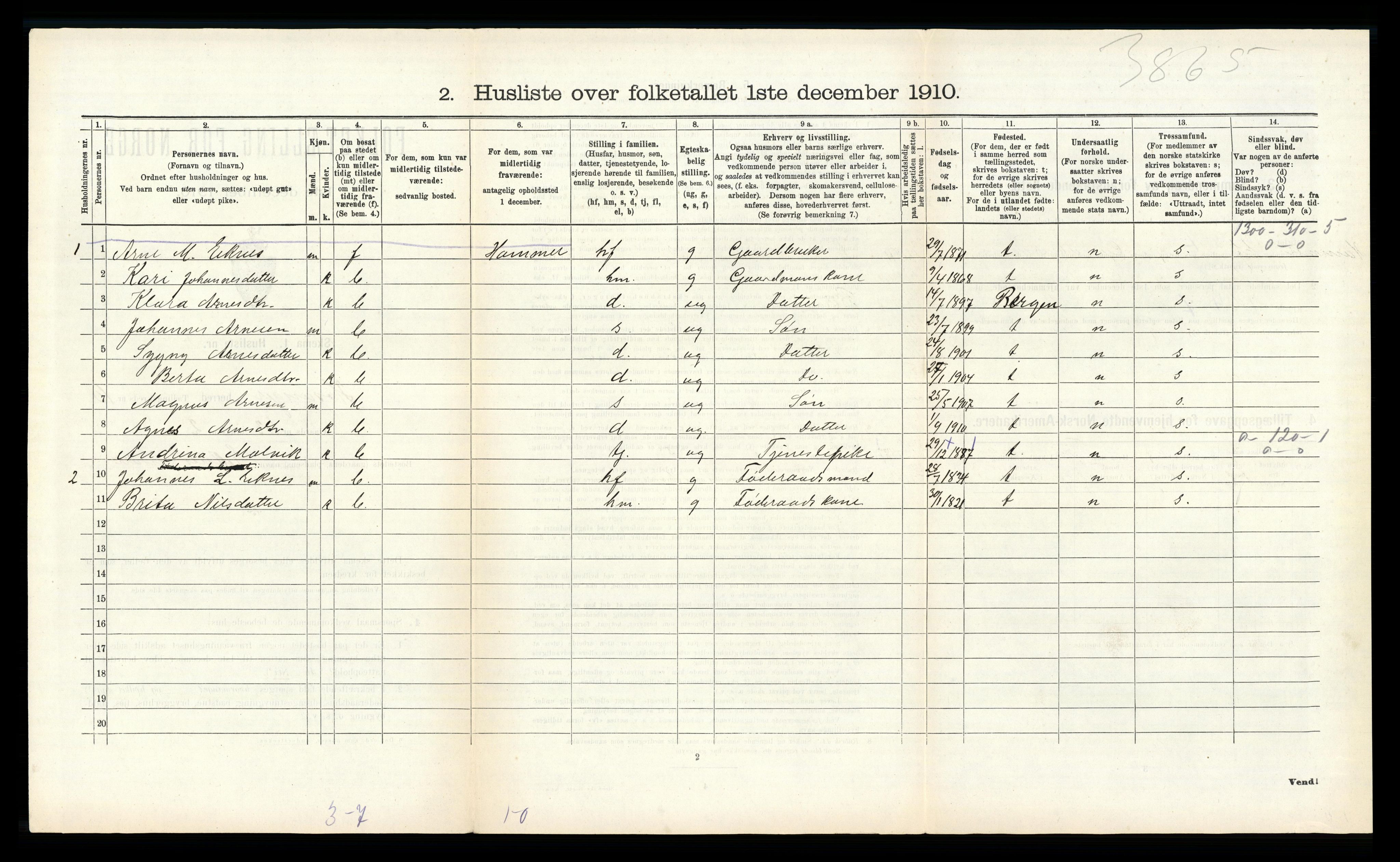 RA, 1910 census for Hosanger, 1910, p. 783