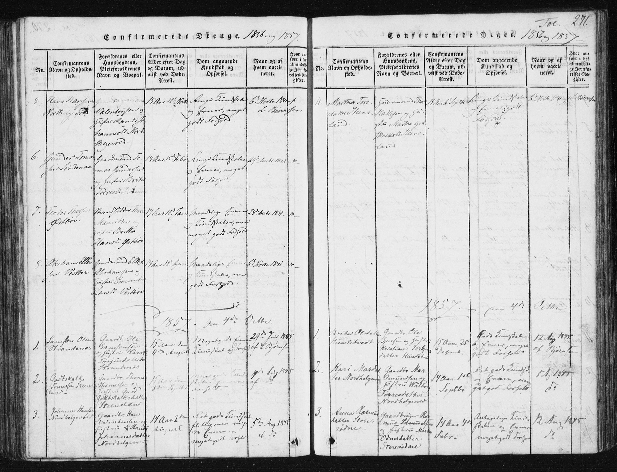 Vikedal sokneprestkontor, SAST/A-101840/01/V: Parish register (copy) no. B 2, 1816-1863, p. 271
