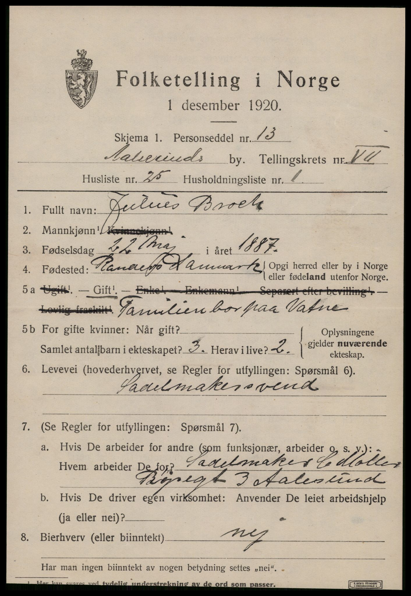 SAT, 1920 census for Ålesund, 1920, p. 20024