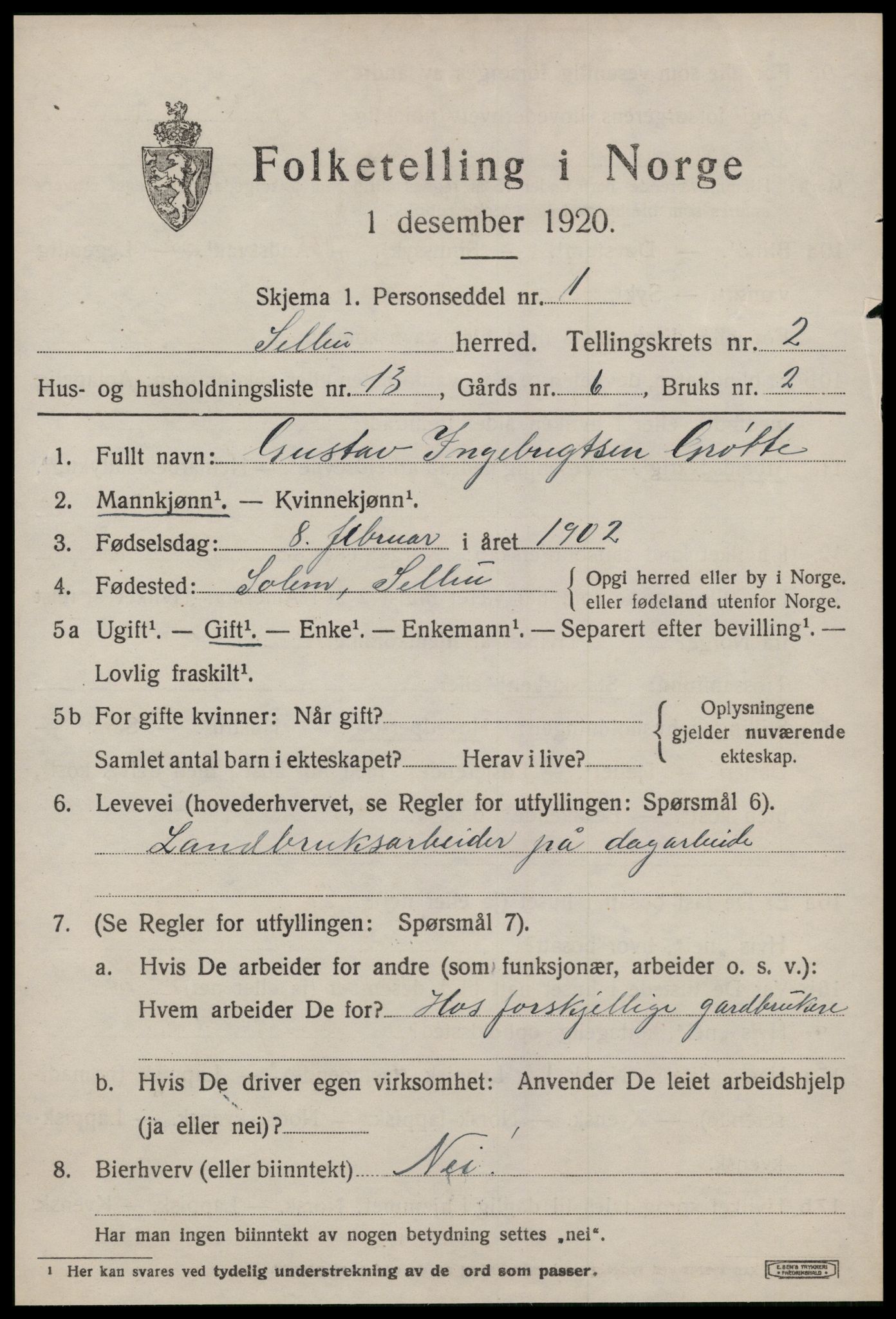 SAT, 1920 census for Selbu, 1920, p. 2056