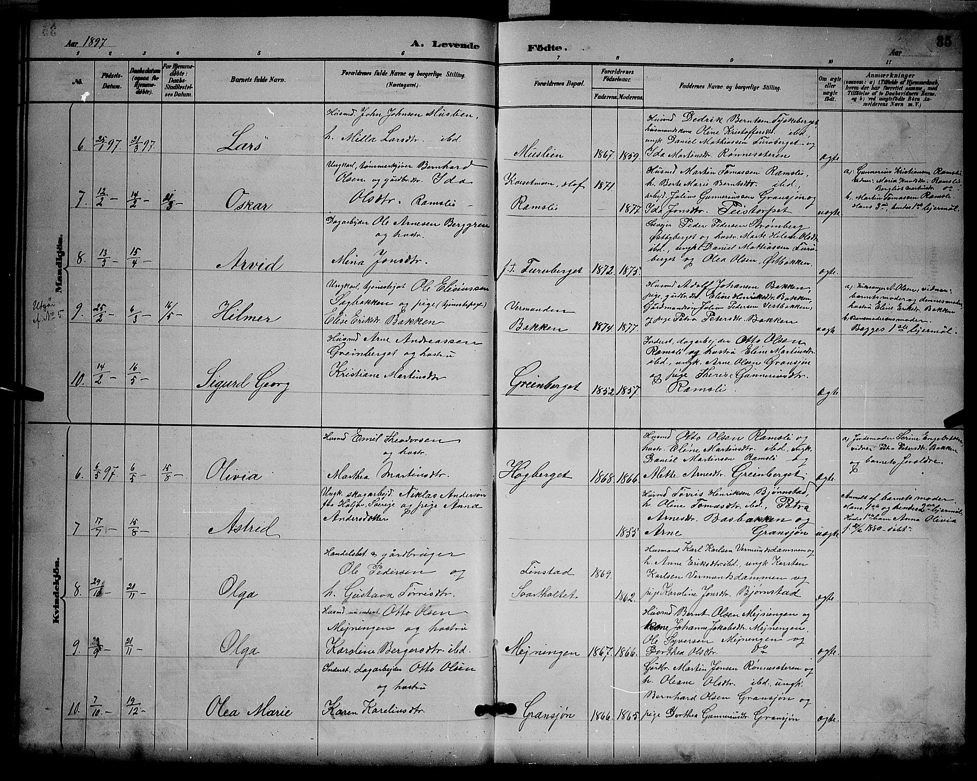 Åsnes prestekontor, AV/SAH-PREST-042/H/Ha/Hab/L0003: Parish register (copy) no. 3, 1890-1902, p. 35