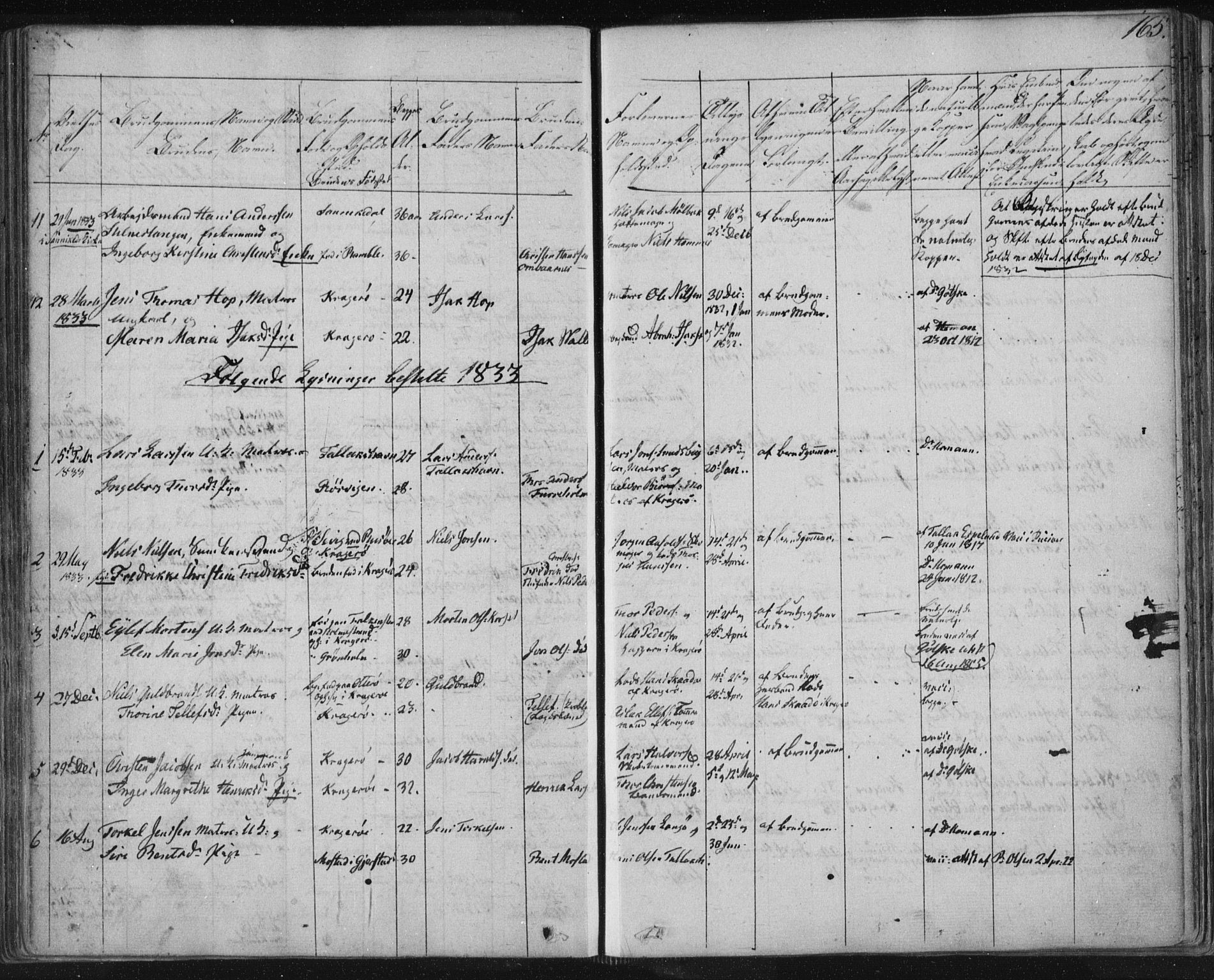 Kragerø kirkebøker, SAKO/A-278/F/Fa/L0005: Parish register (official) no. 5, 1832-1847, p. 165