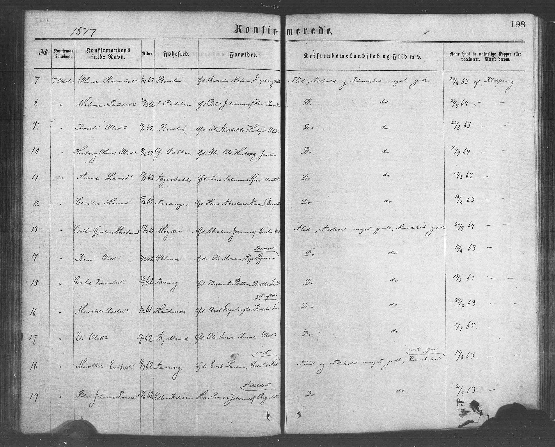 Sund sokneprestembete, AV/SAB-A-99930: Parish register (official) no. A 15, 1867-1881, p. 198