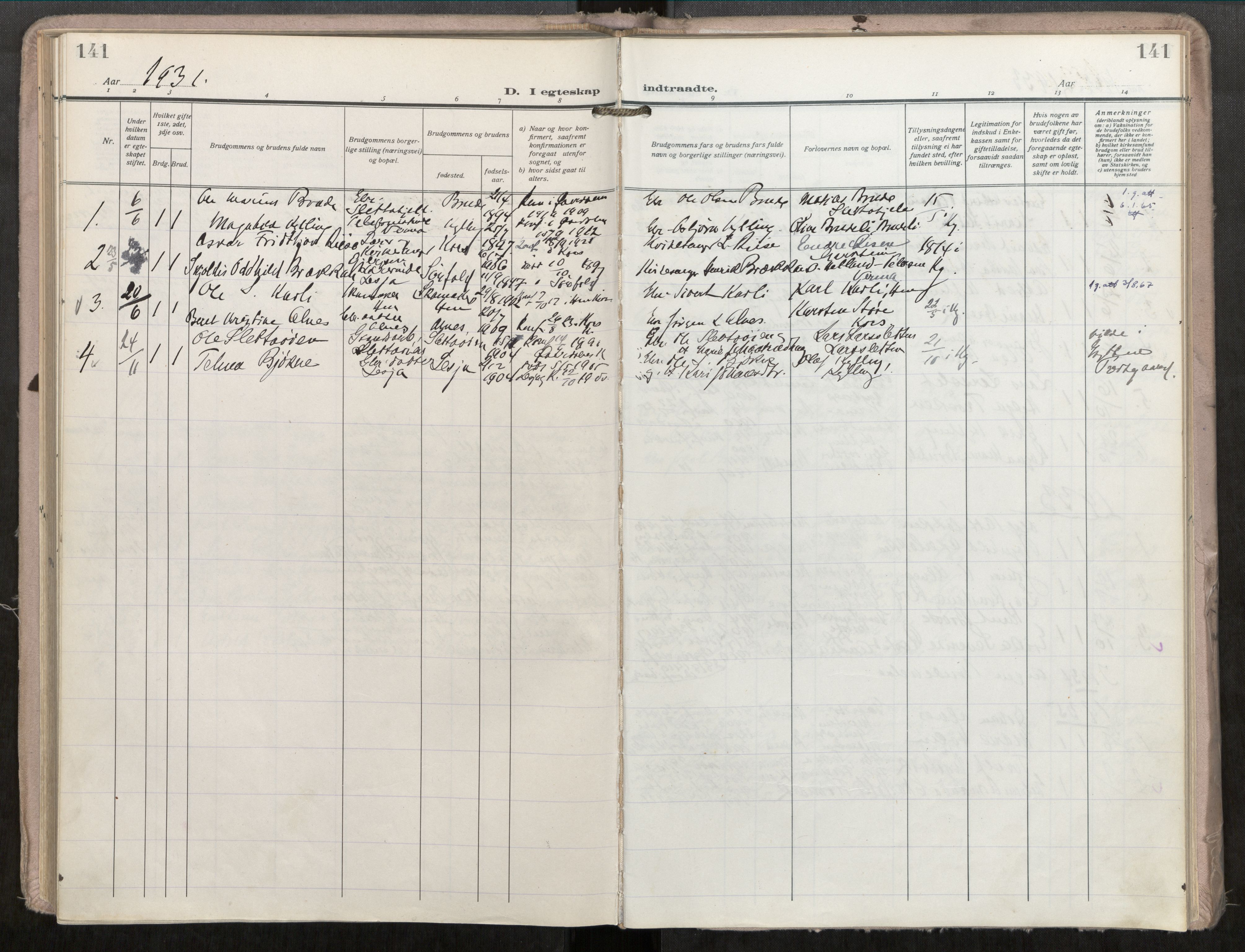 Ministerialprotokoller, klokkerbøker og fødselsregistre - Møre og Romsdal, AV/SAT-A-1454/546/L0601: Parish register (official) no. 546A04, 1919-1956, p. 141