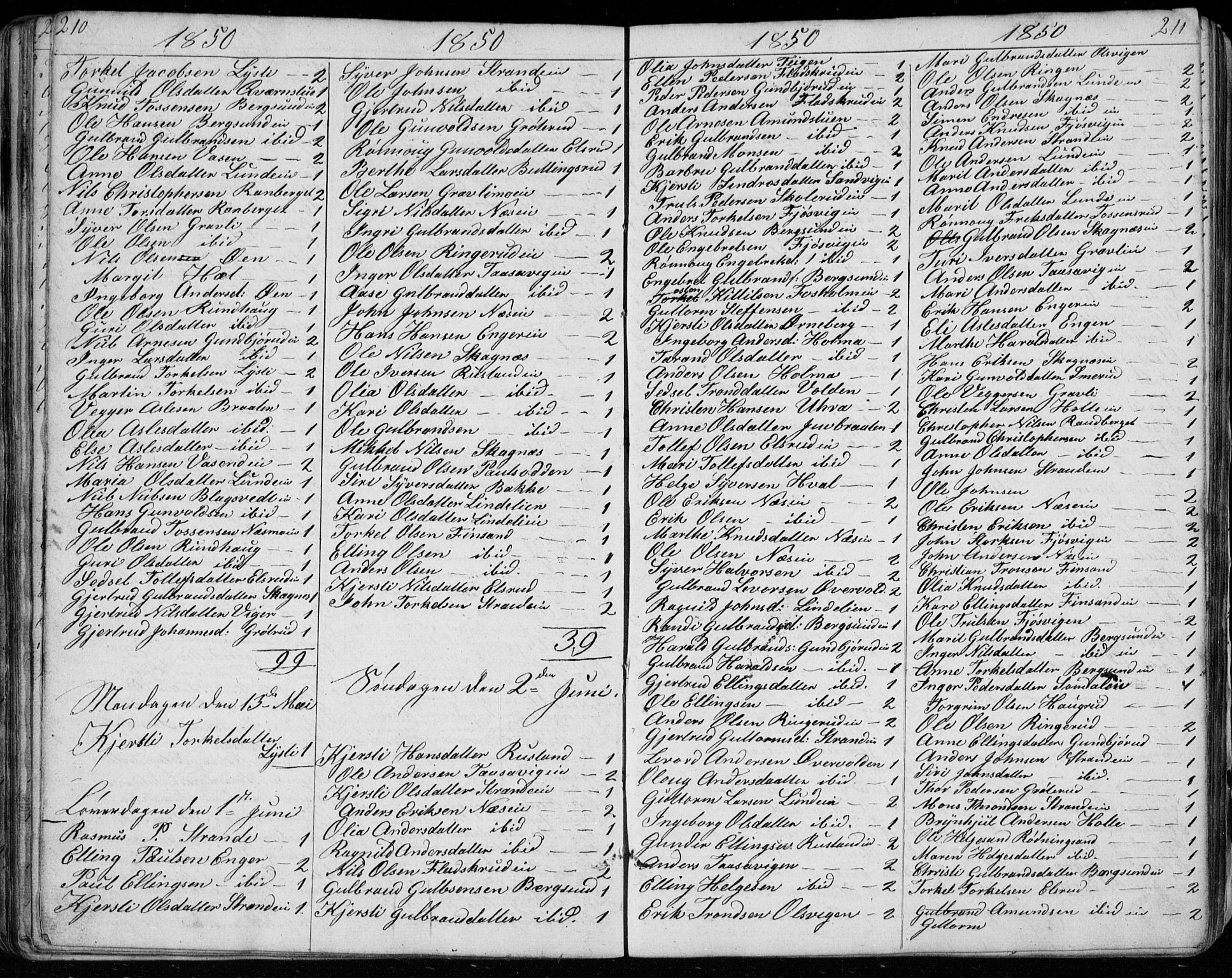 Ådal kirkebøker, SAKO/A-248/G/Ga/L0002: Parish register (copy) no. I 2, 1840-1861, p. 210-211