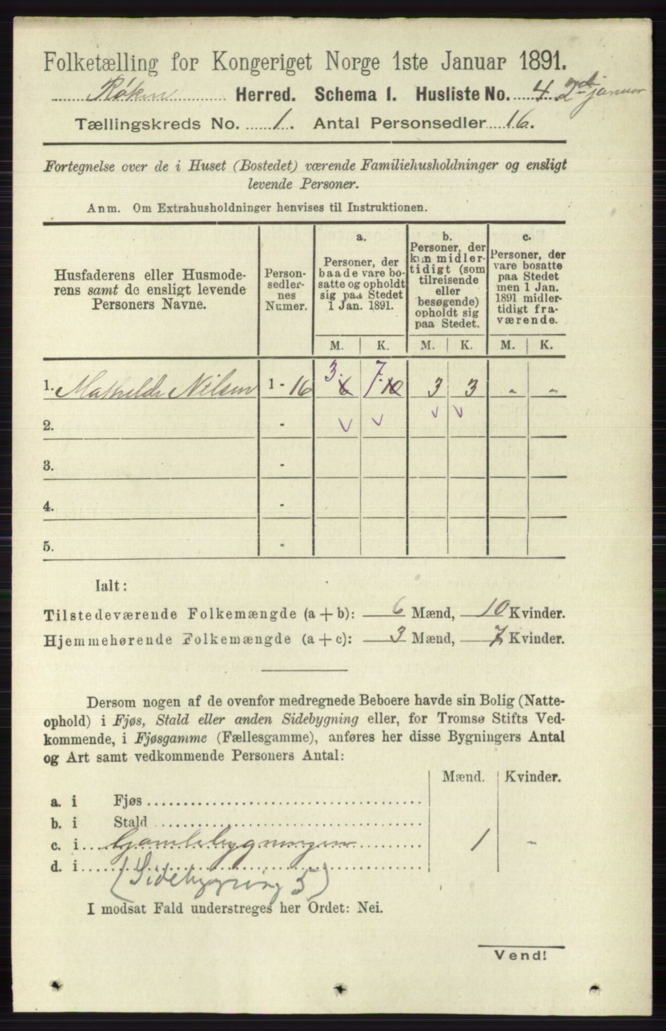 RA, 1891 census for 0627 Røyken, 1891, p. 26