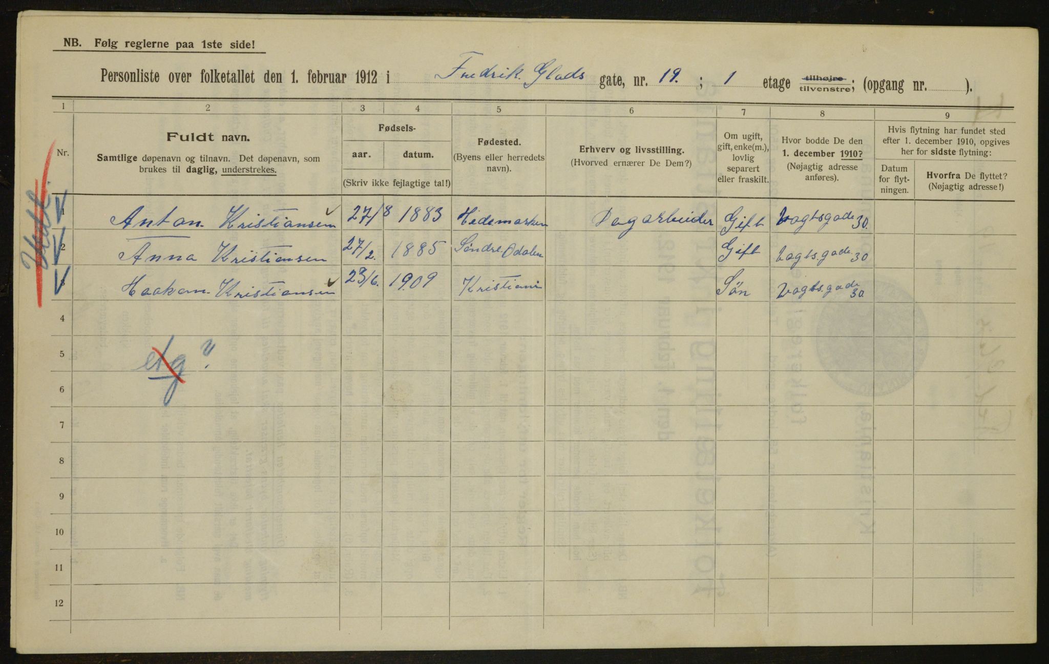 OBA, Municipal Census 1912 for Kristiania, 1912, p. 26604