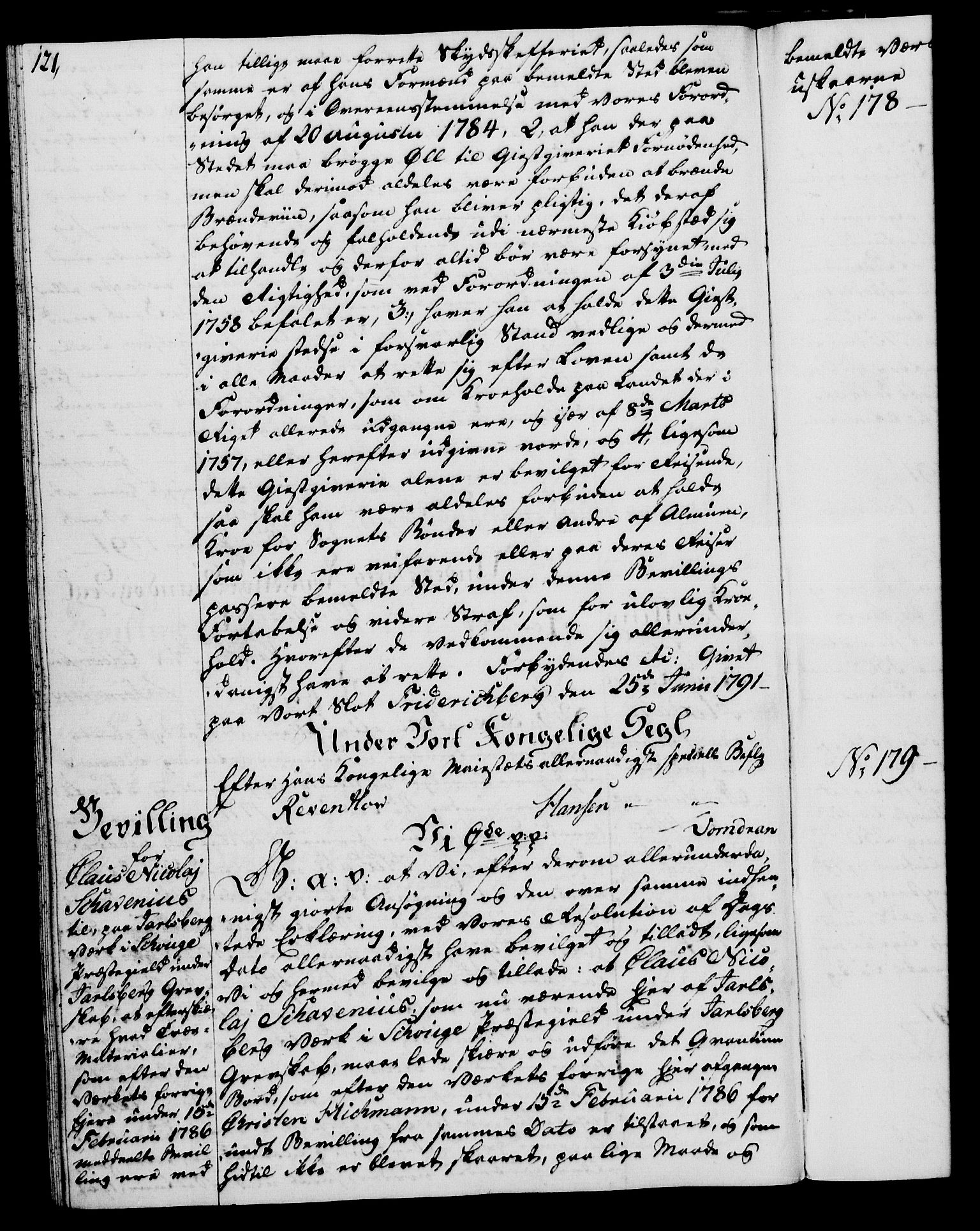 Rentekammeret, Kammerkanselliet, RA/EA-3111/G/Gg/Gga/L0015: Norsk ekspedisjonsprotokoll med register (merket RK 53.15), 1790-1791, p. 121