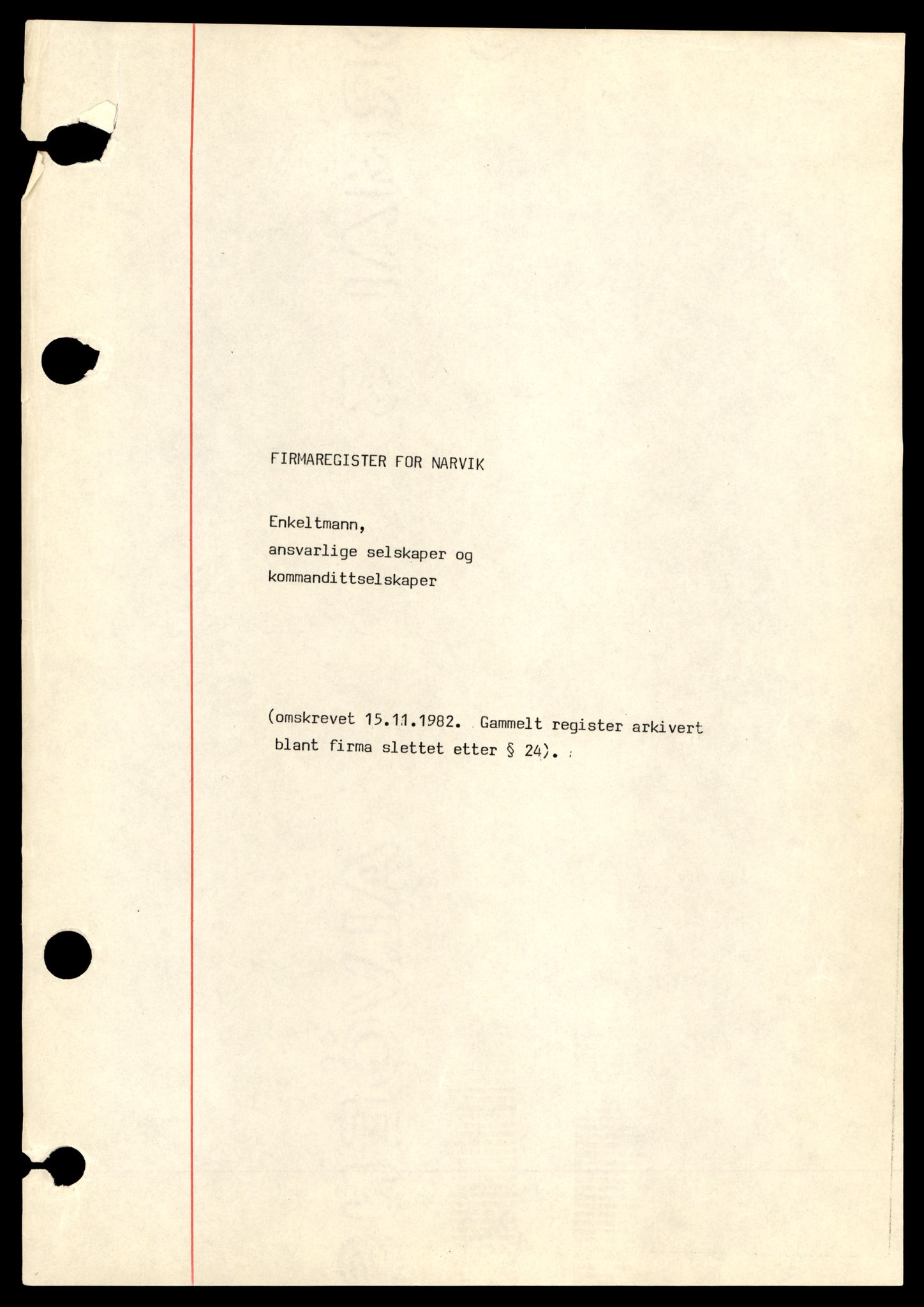 Narvik sorenskriveri, SAT/A-0002/2/J/Jc/Jcd/L0001: Enkeltmannsforetak, 1919-1987, p. 1