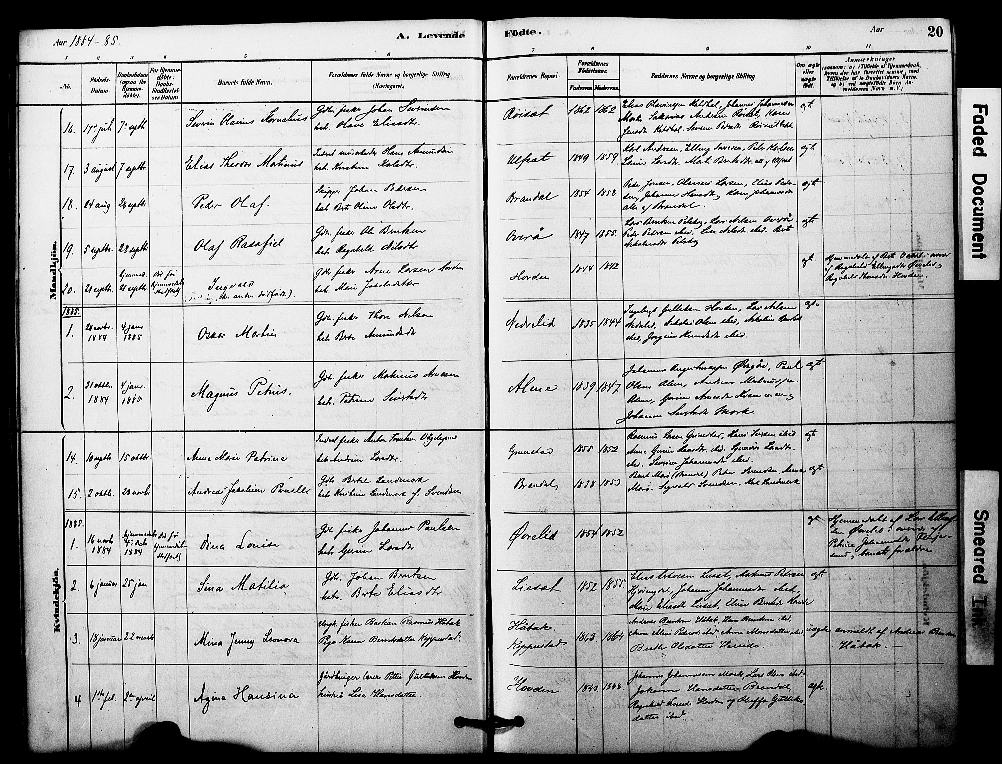 Ministerialprotokoller, klokkerbøker og fødselsregistre - Møre og Romsdal, SAT/A-1454/510/L0122: Parish register (official) no. 510A02, 1878-1897, p. 20