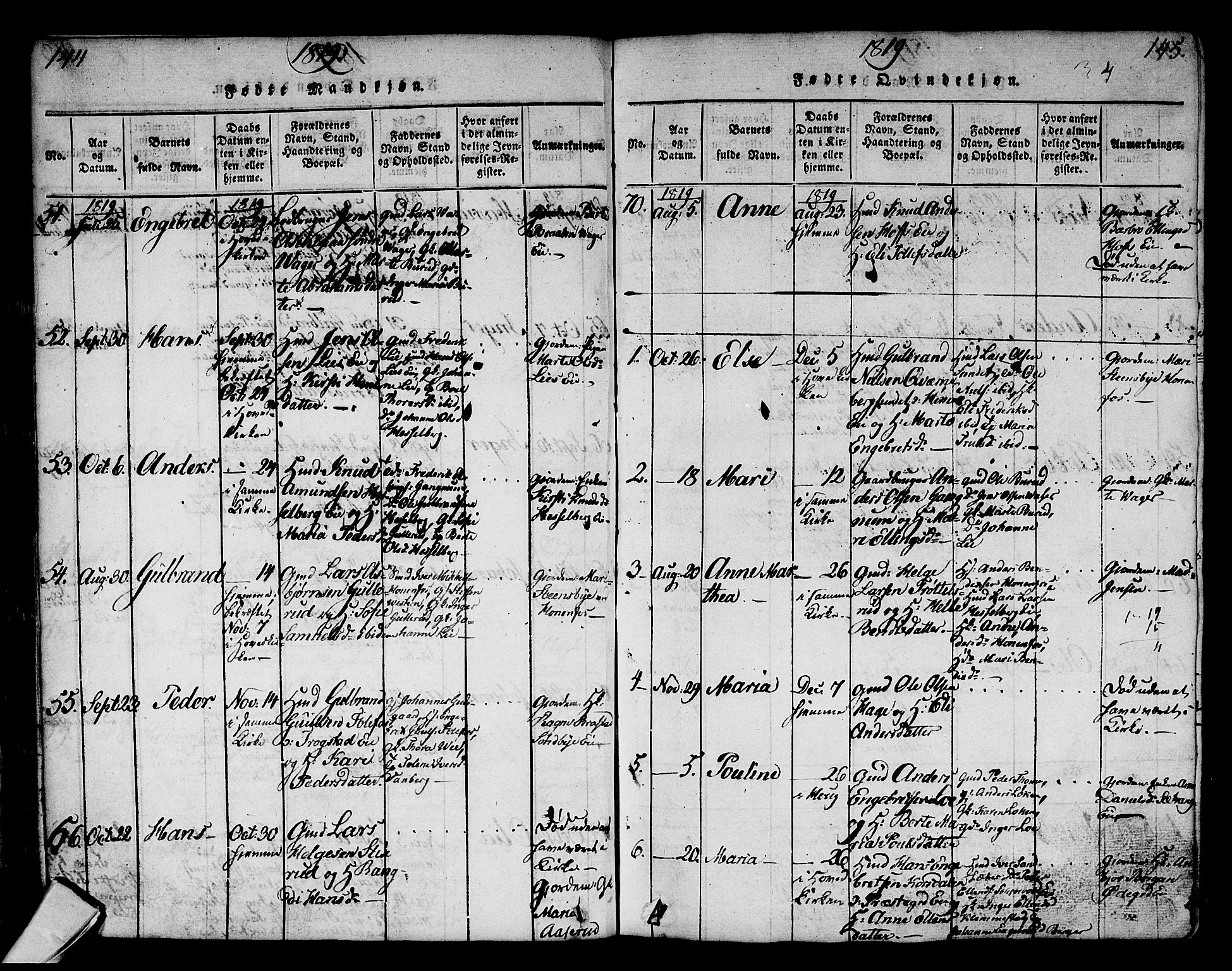 Norderhov kirkebøker, SAKO/A-237/G/Ga/L0002: Parish register (copy) no. I 2, 1814-1867, p. 144-145