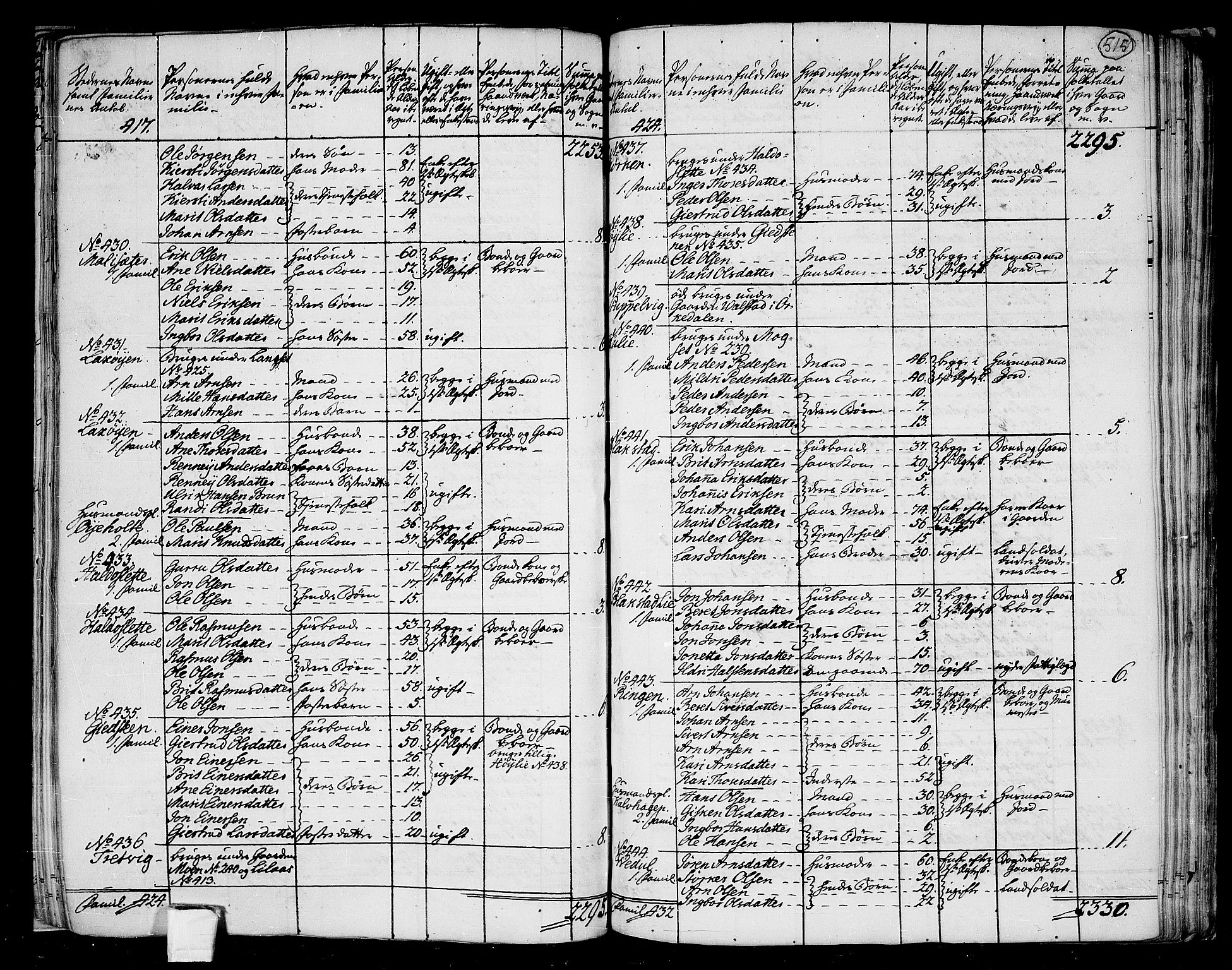 RA, 1801 census for 1636P Meldal, 1801, p. 514b-515a