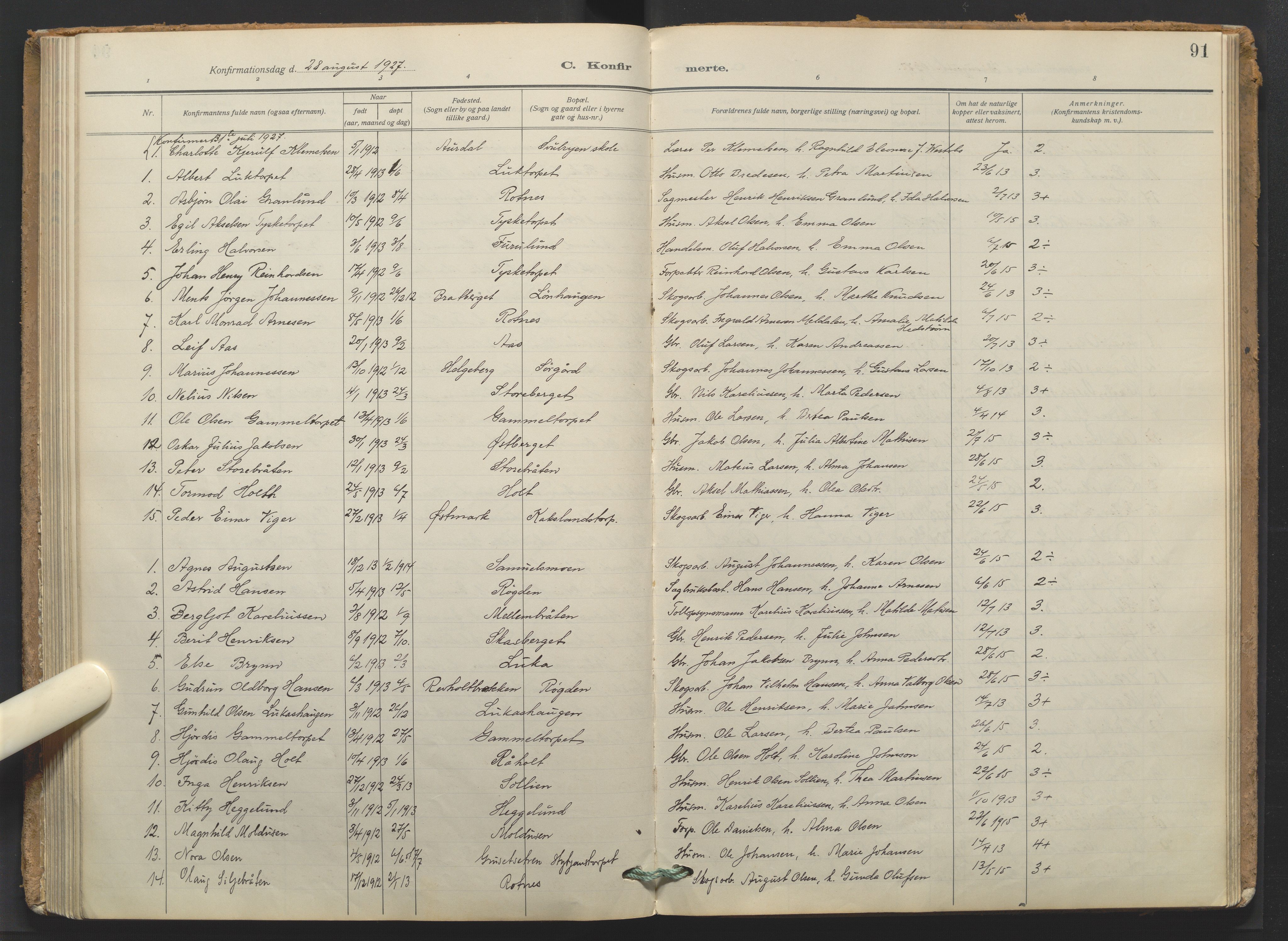 Grue prestekontor, AV/SAH-PREST-036/H/Ha/Haa/L0016: Parish register (official) no. 16, 1916-1947, p. 91