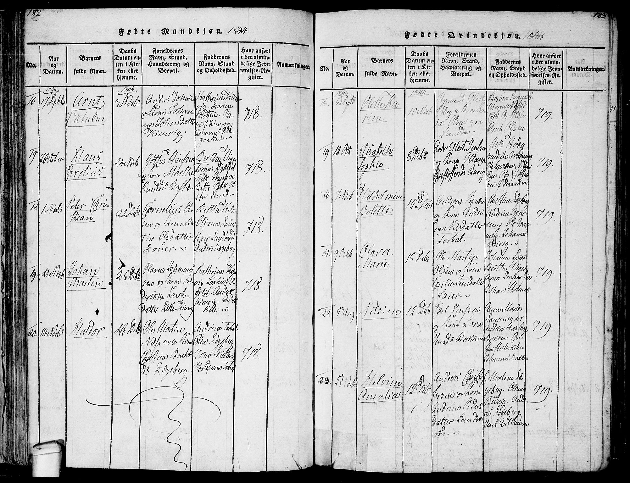 Hvaler prestekontor Kirkebøker, SAO/A-2001/F/Fa/L0005: Parish register (official) no. I 5, 1816-1845, p. 182-183
