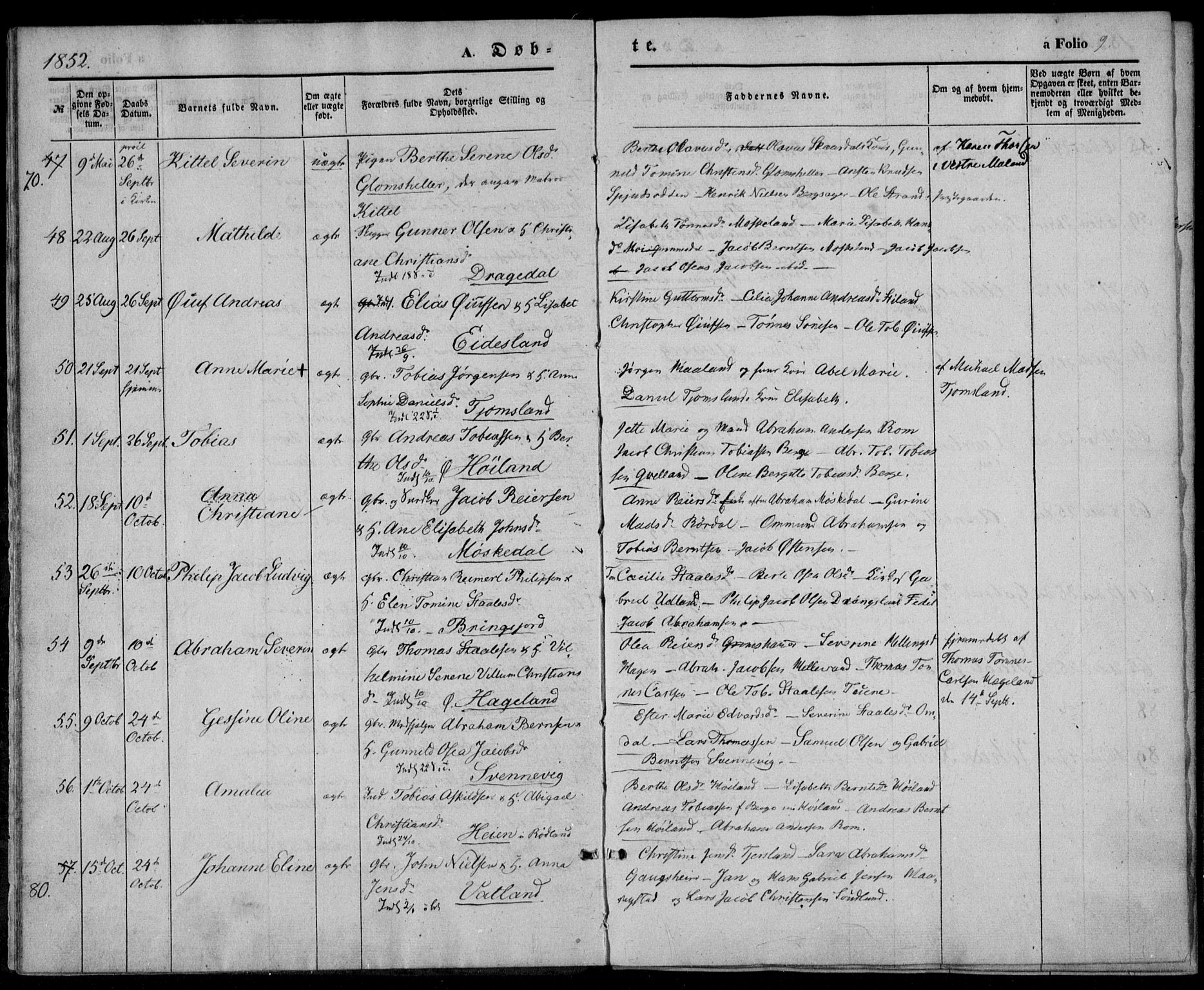 Lyngdal sokneprestkontor, AV/SAK-1111-0029/F/Fa/Fac/L0009: Parish register (official) no. A 9, 1852-1864, p. 9