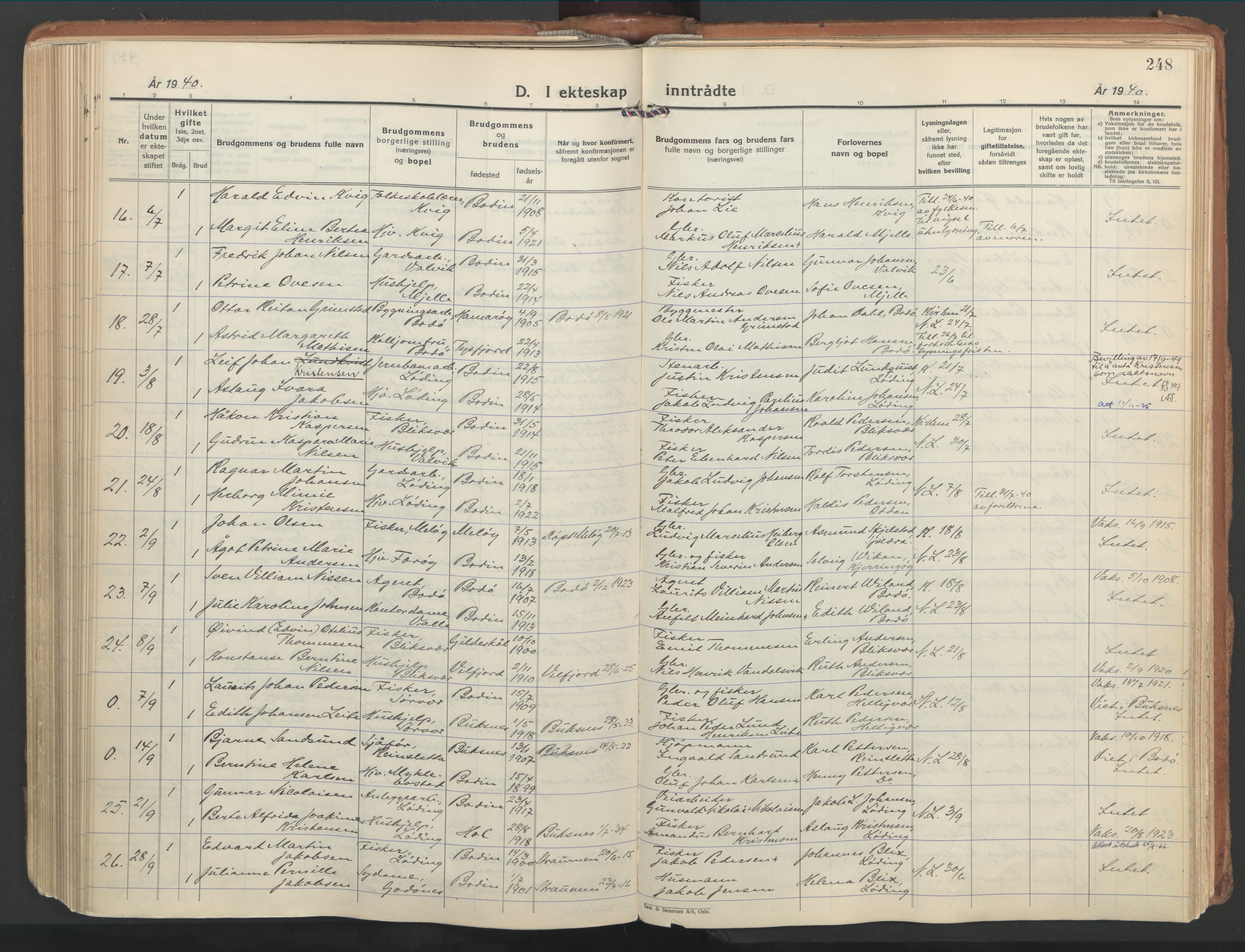 Ministerialprotokoller, klokkerbøker og fødselsregistre - Nordland, AV/SAT-A-1459/802/L0061: Parish register (official) no. 802A08, 1933-1946, p. 248