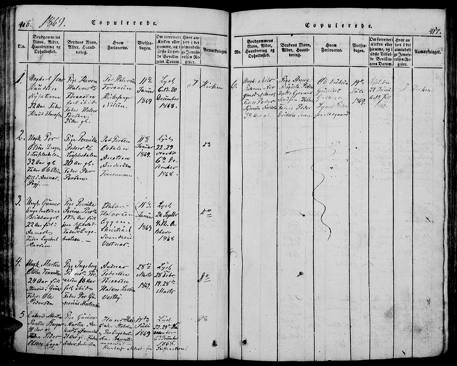 Trysil prestekontor, SAH/PREST-046/H/Ha/Hab/L0005: Parish register (copy) no. 5, 1814-1877, p. 416-417