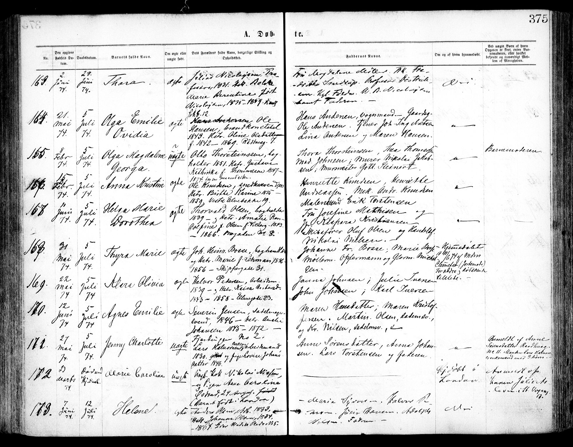 Oslo domkirke Kirkebøker, AV/SAO-A-10752/F/Fa/L0017: Parish register (official) no. 17, 1869-1878, p. 375