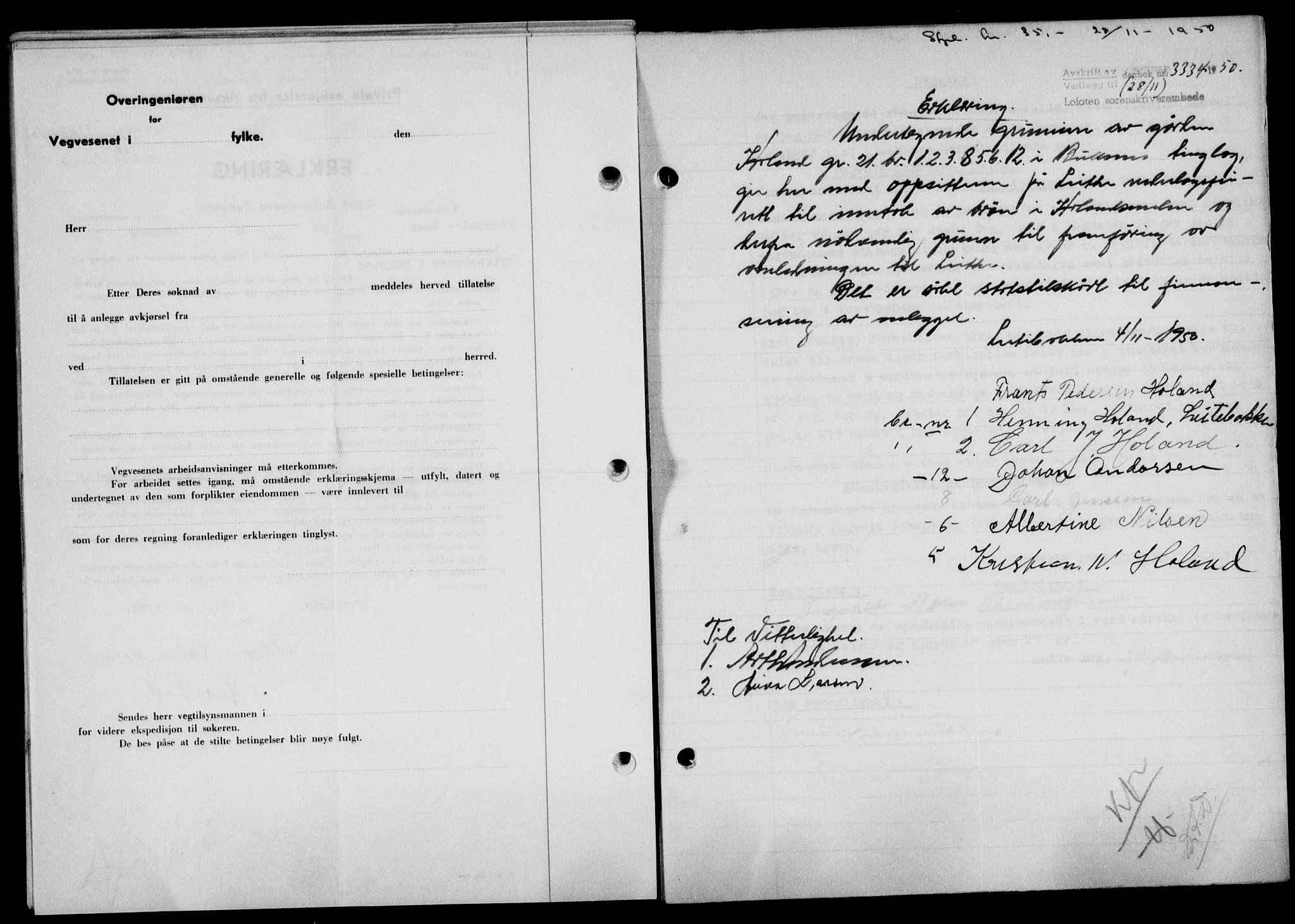Lofoten sorenskriveri, SAT/A-0017/1/2/2C/L0025a: Mortgage book no. 25a, 1950-1951, Diary no: : 3334/1950
