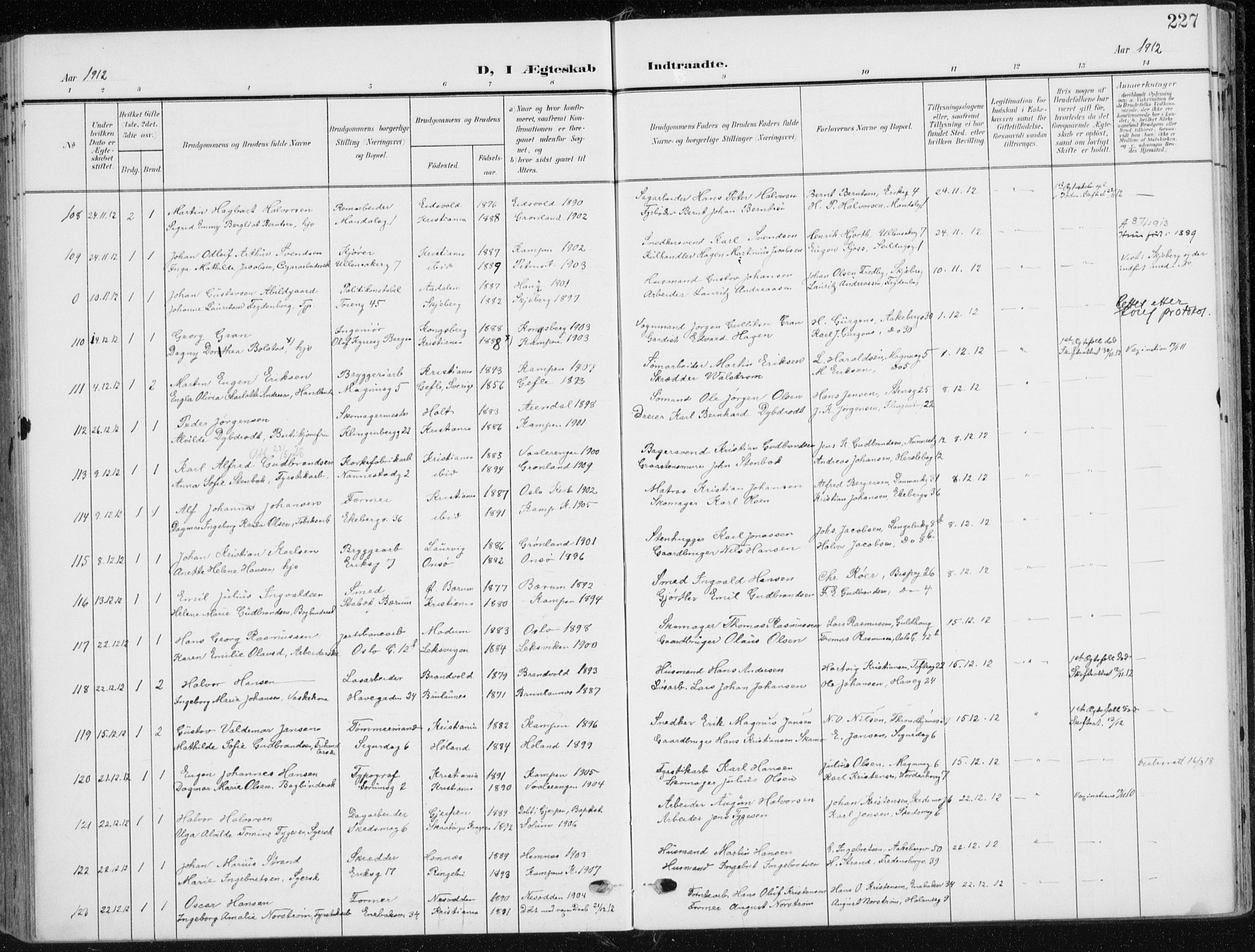 Kampen prestekontor Kirkebøker, AV/SAO-A-10853/F/Fa/L0011: Parish register (official) no. I 11, 1907-1917, p. 227